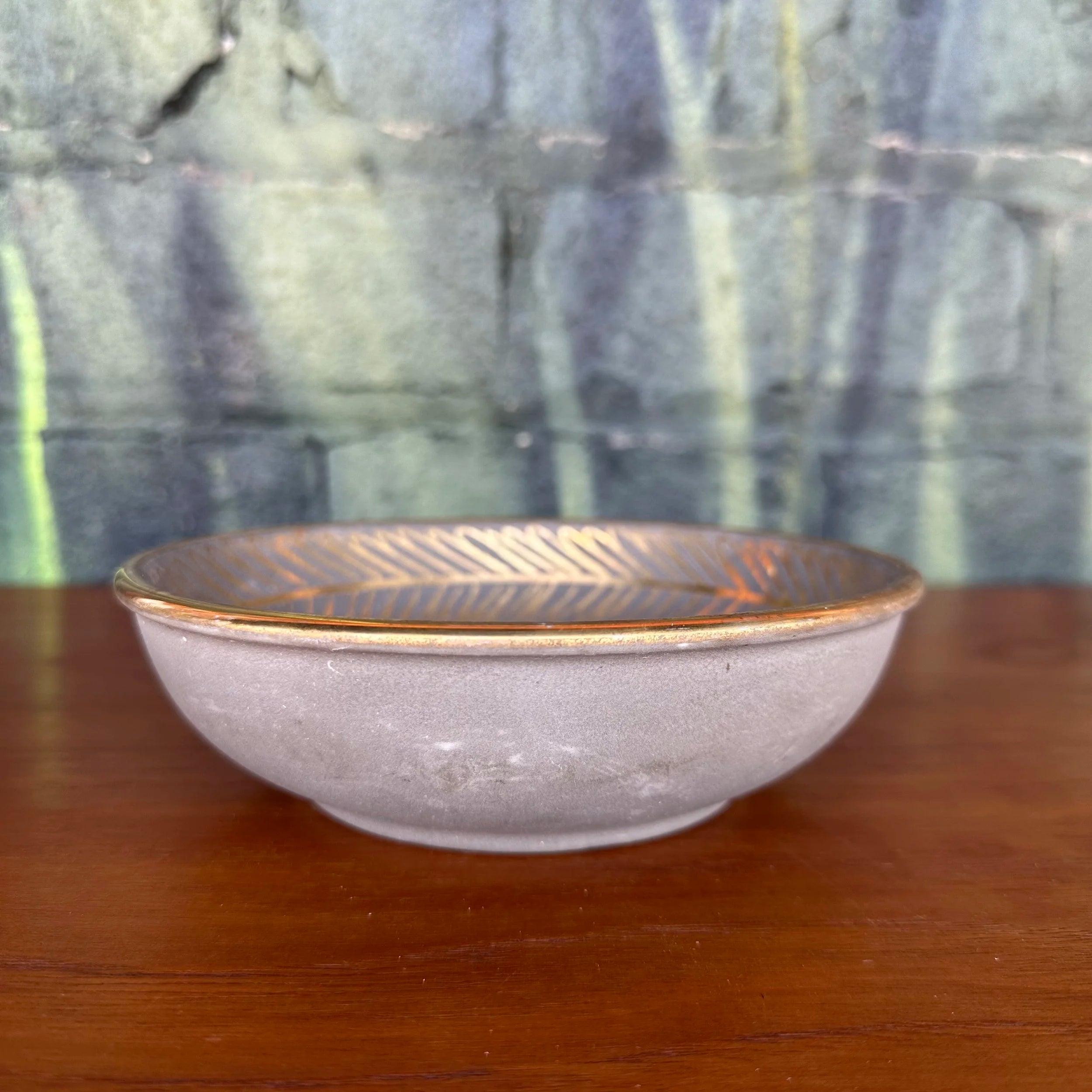 Waylande Gregory Art Deco Stone Gray and Gold Glazed Dish