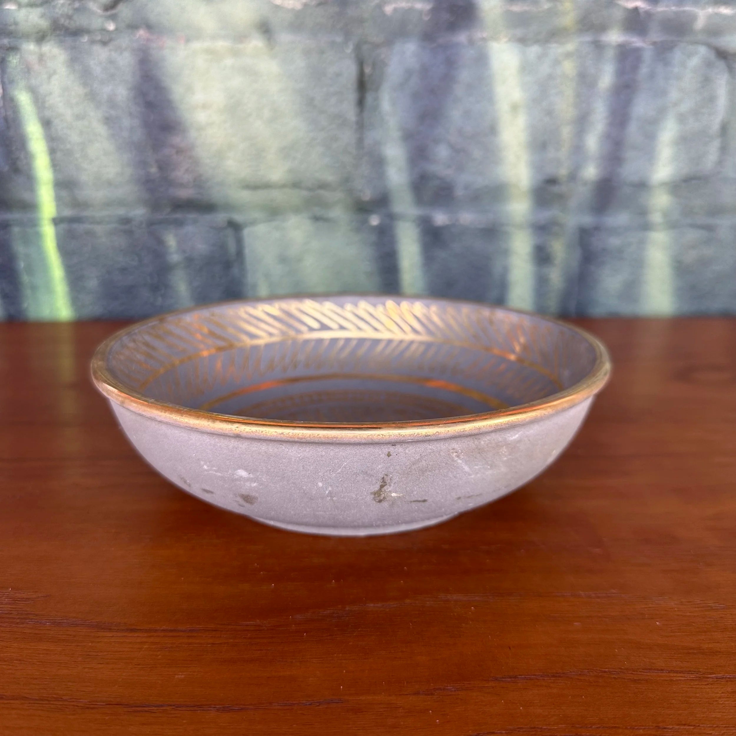 Waylande Gregory Art Deco Stone Gray and Gold Glazed Dish