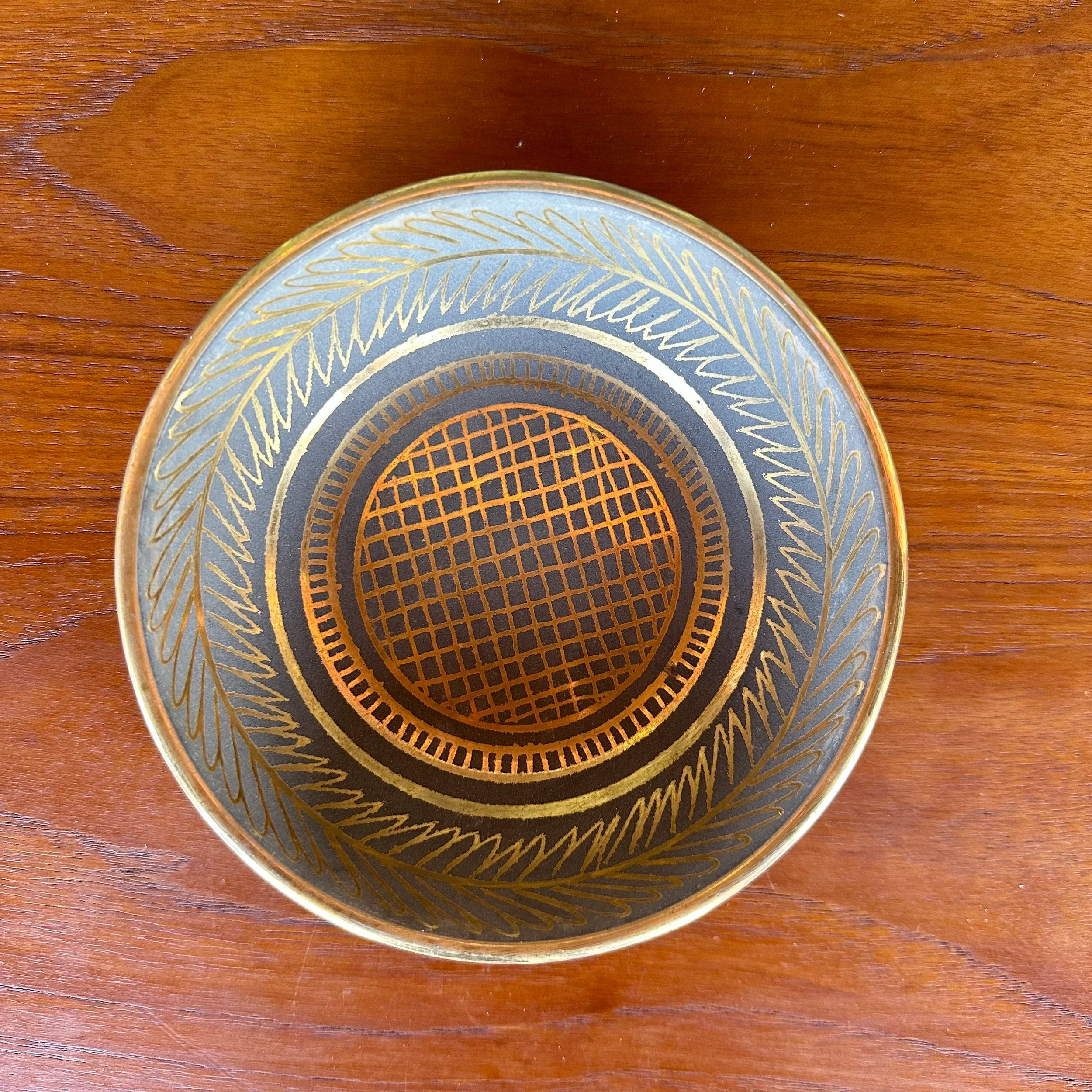 Waylande Gregory Art Deco Stone Gray and Gold Glazed Dish