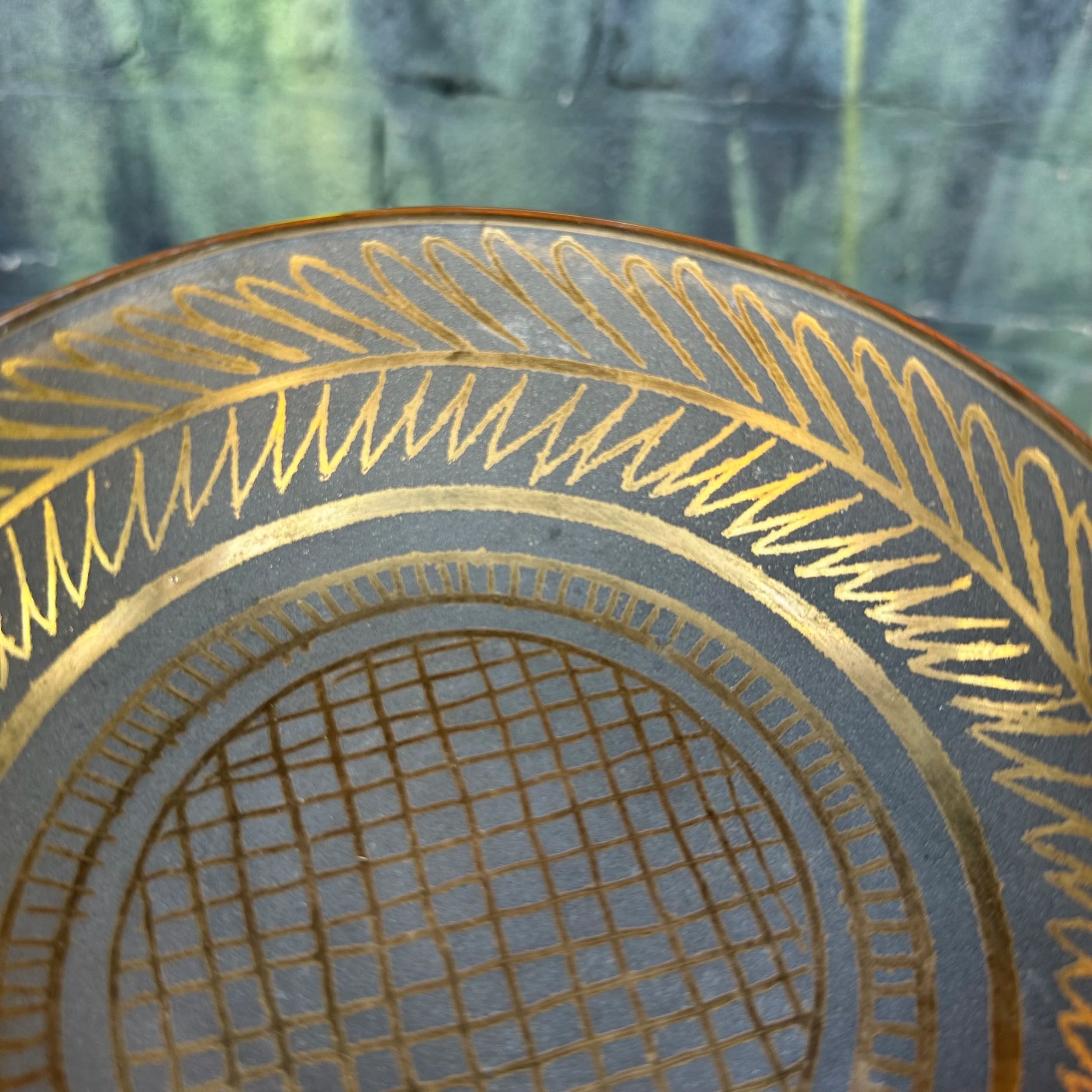 Waylande Gregory Art Deco Stone Gray and Gold Glazed Dish