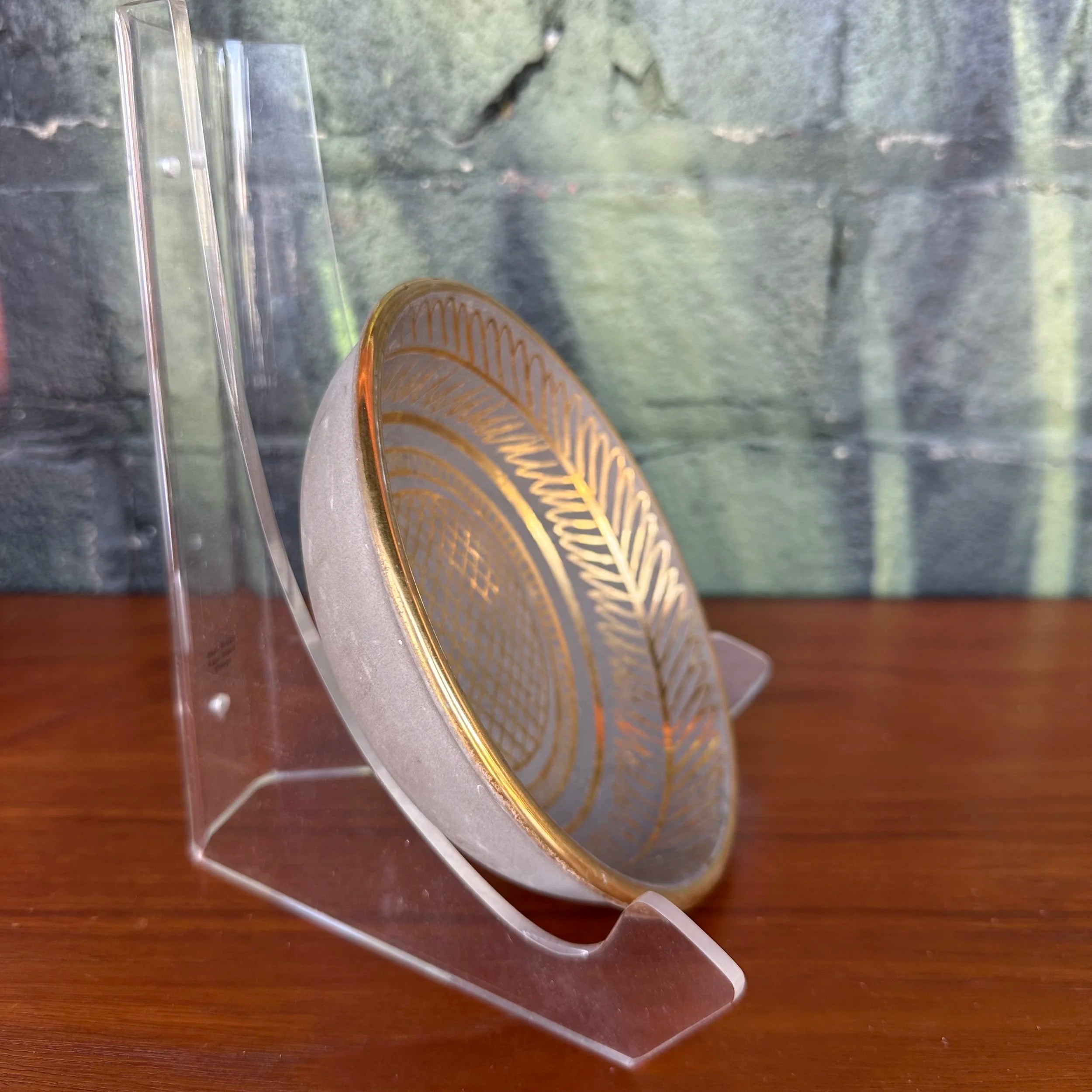 Waylande Gregory Art Deco Stone Gray and Gold Glazed Dish