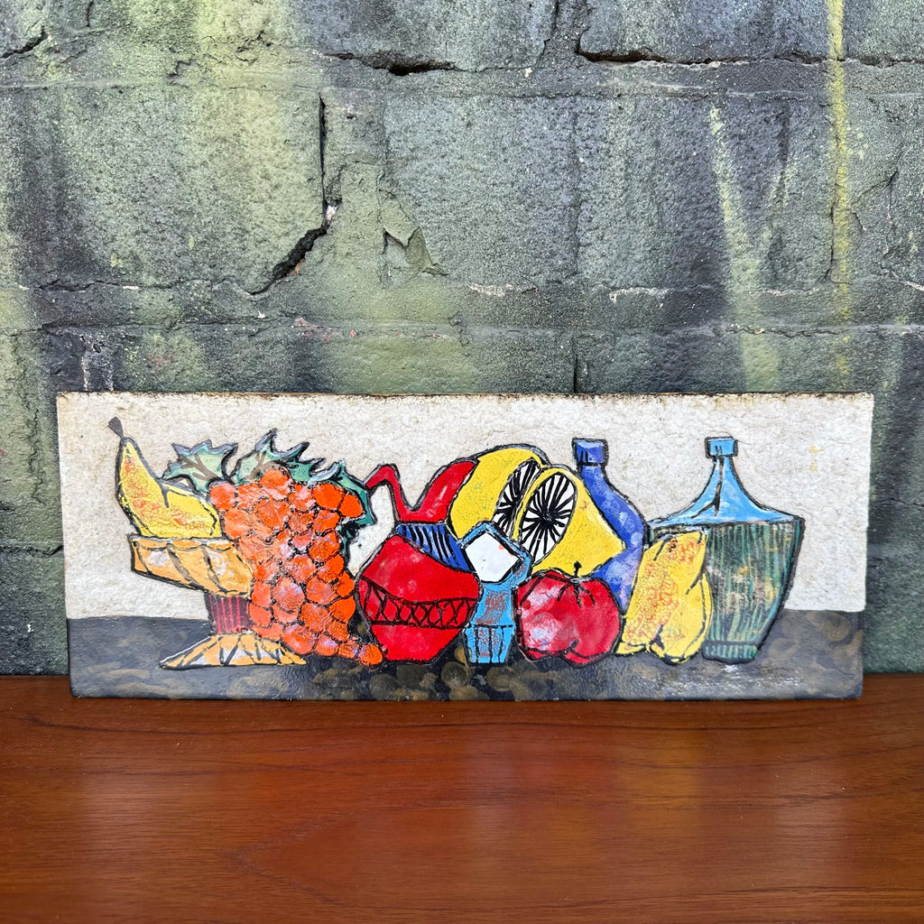 Unsigned Glazed Ceramic Still Life Wall Hanging Art