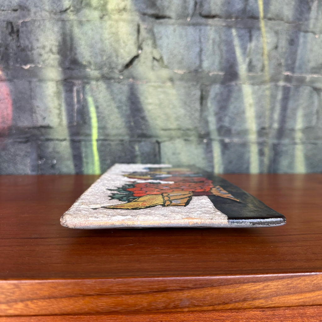 Unsigned Glazed Ceramic Still Life Wall Hanging Art