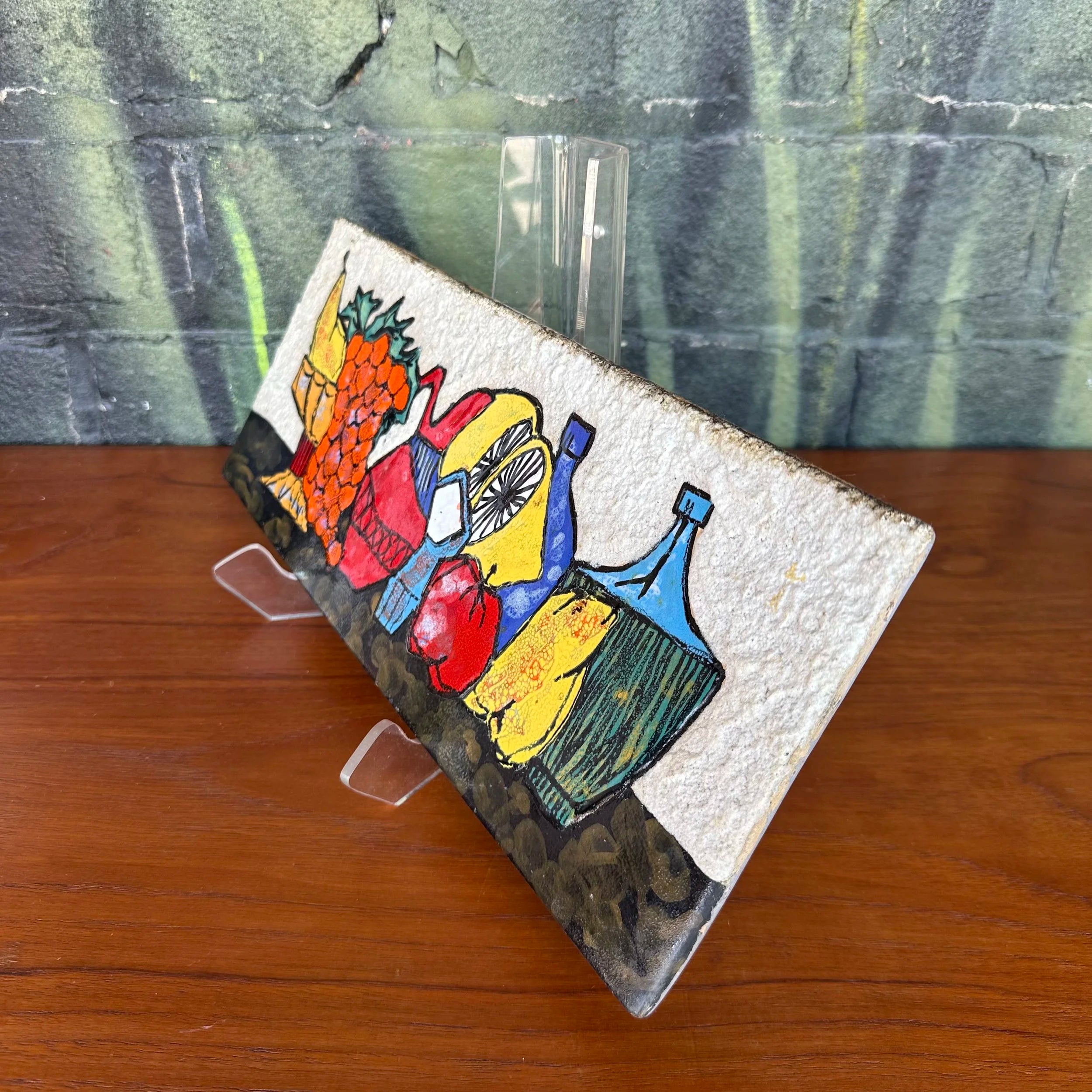 Unsigned Glazed Ceramic Still Life Wall Hanging Art