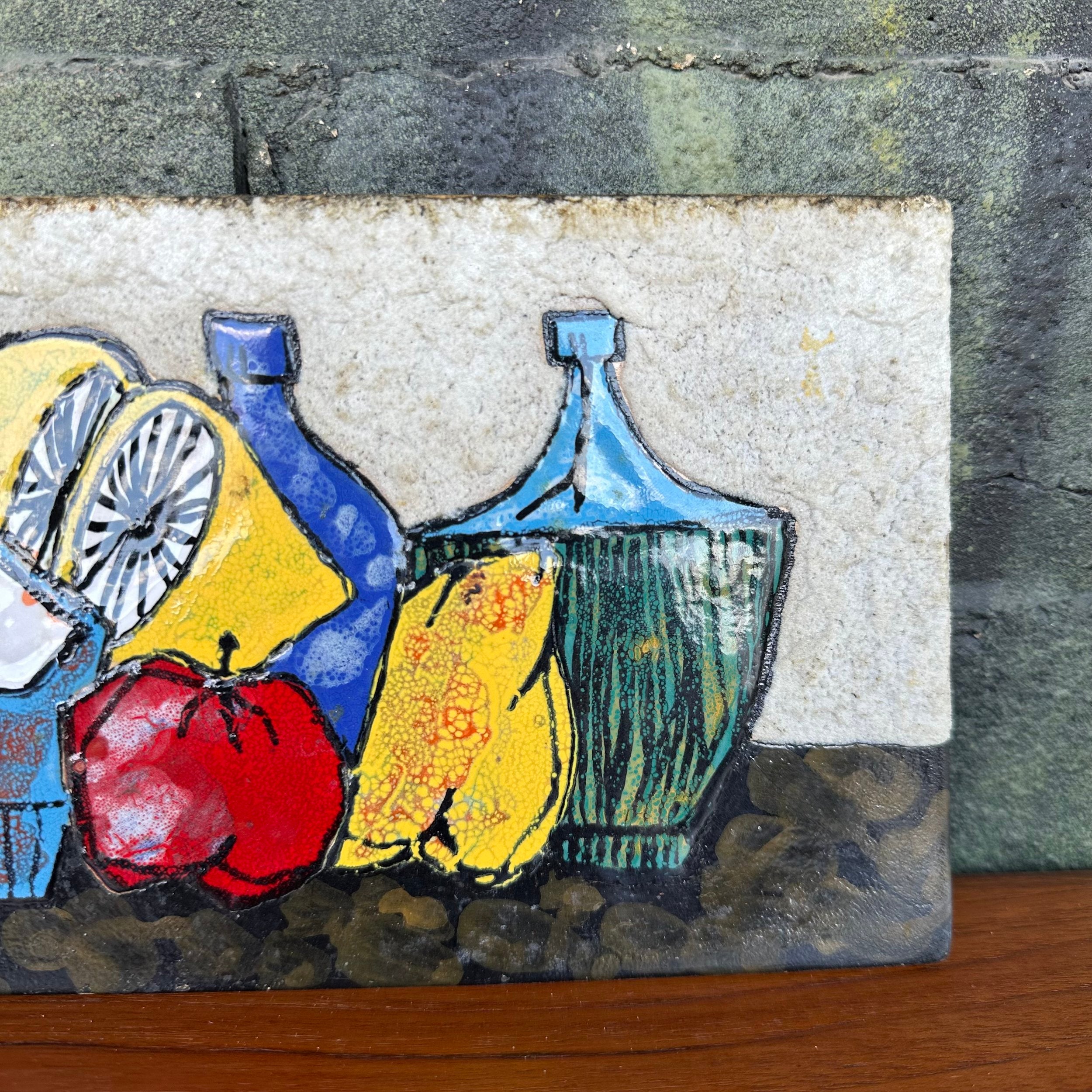 Unsigned Glazed Ceramic Still Life Wall Hanging Art
