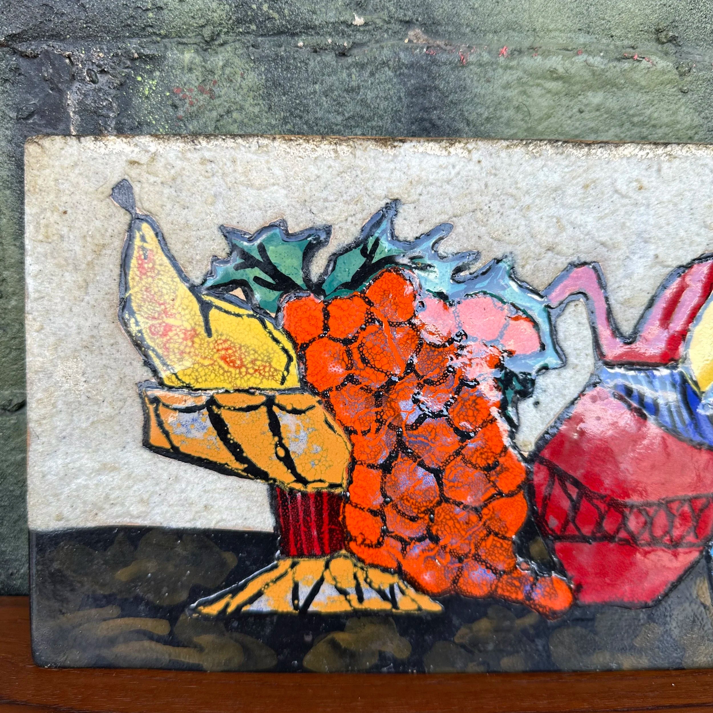 Unsigned Glazed Ceramic Still Life Wall Hanging Art