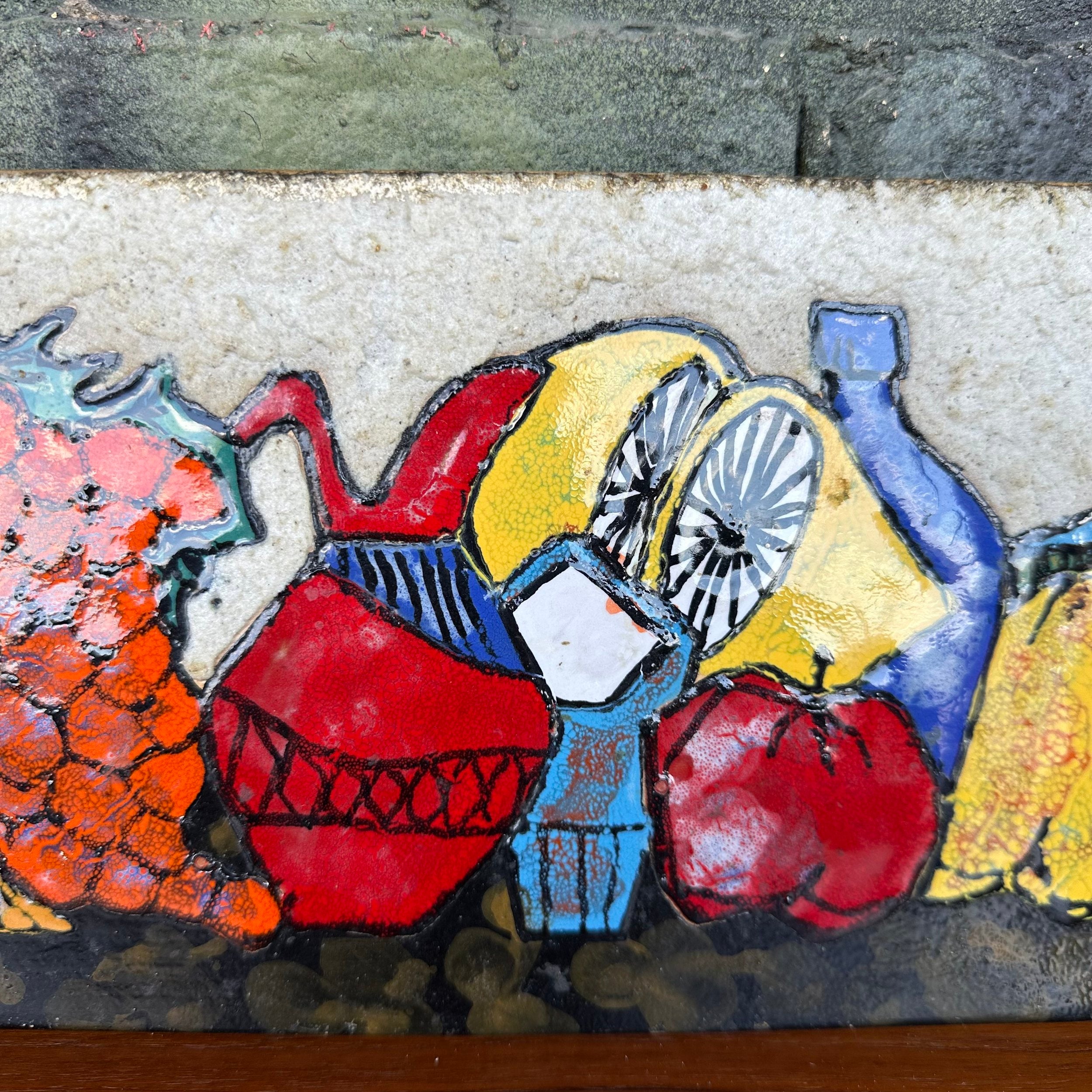 Unsigned Glazed Ceramic Still Life Wall Hanging Art