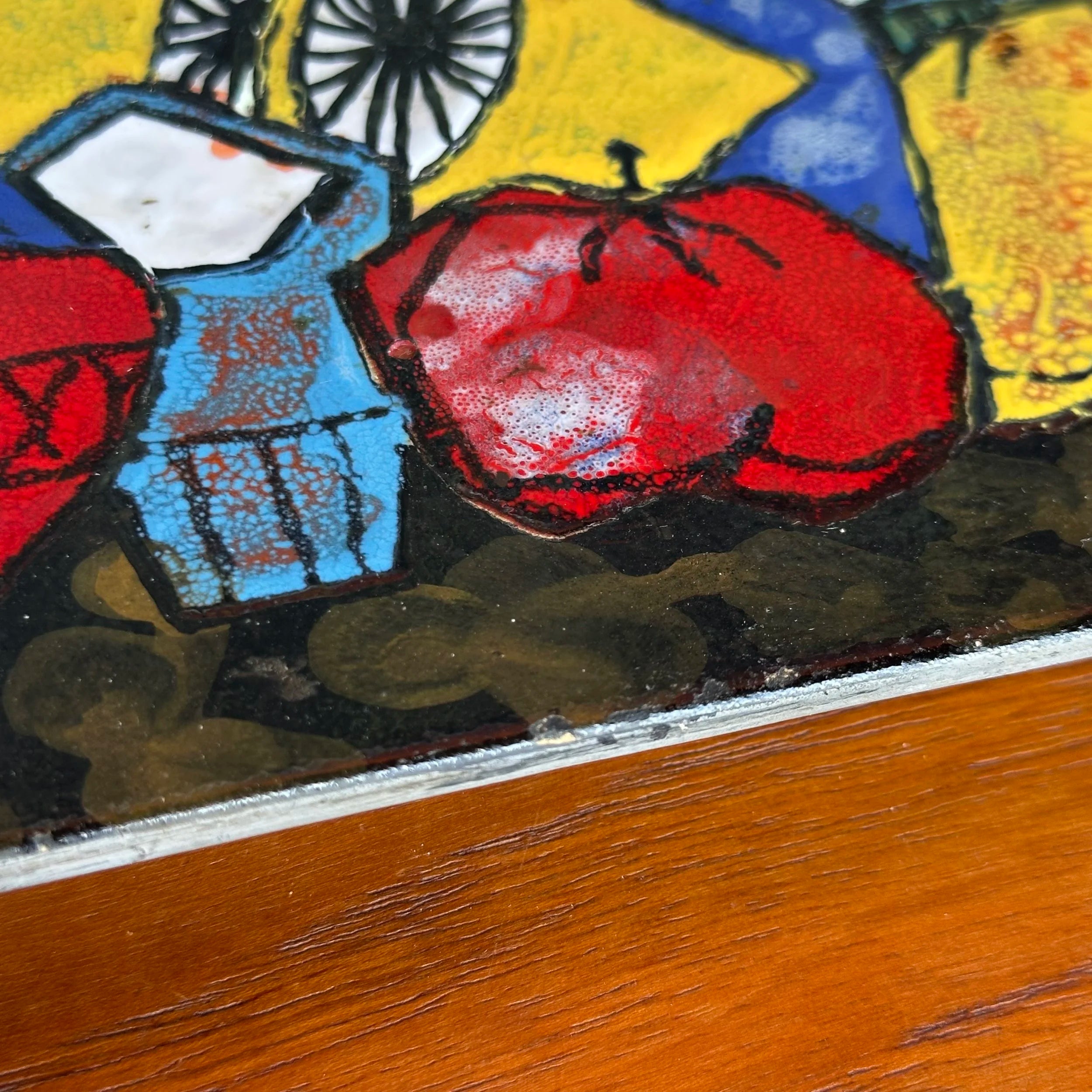 Unsigned Glazed Ceramic Still Life Wall Hanging Art