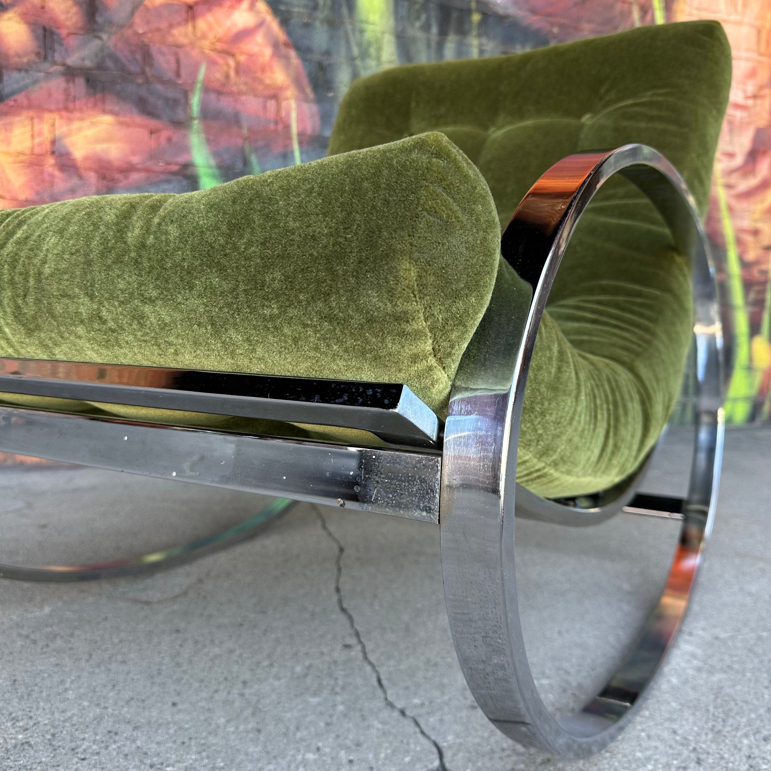 Renato Zevi for Selig Chrome and Mohair Rocking Chair Mid-Century Modern