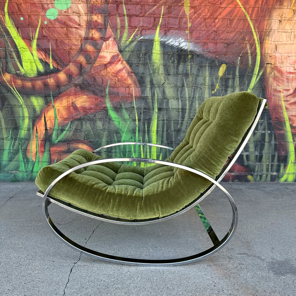 Renato Zevi for Selig Chrome and Mohair Rocking Chair Mid-Century Modern