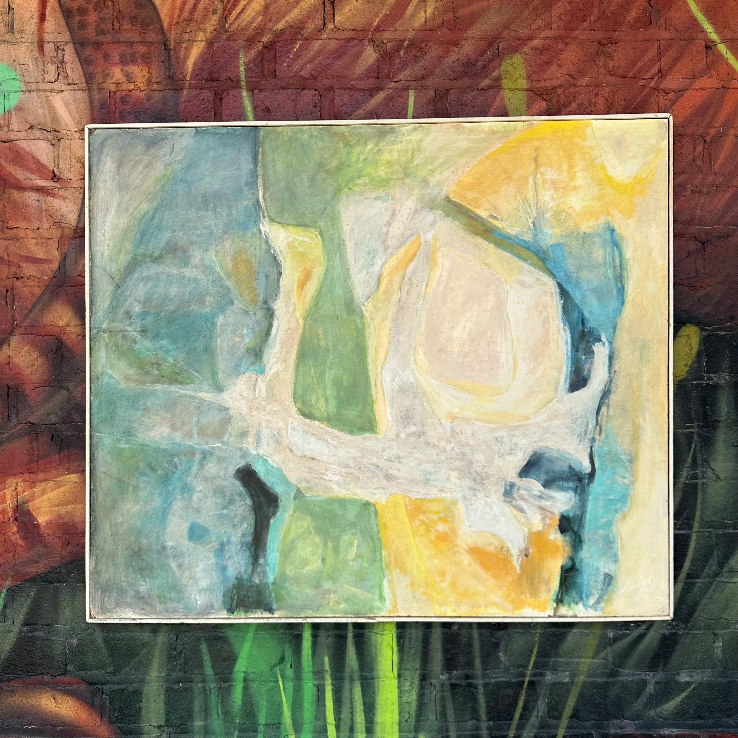 Mid 20th Century Framed Abstract Painting by H Norman Schnepf Titled “Emerging Solids I”
