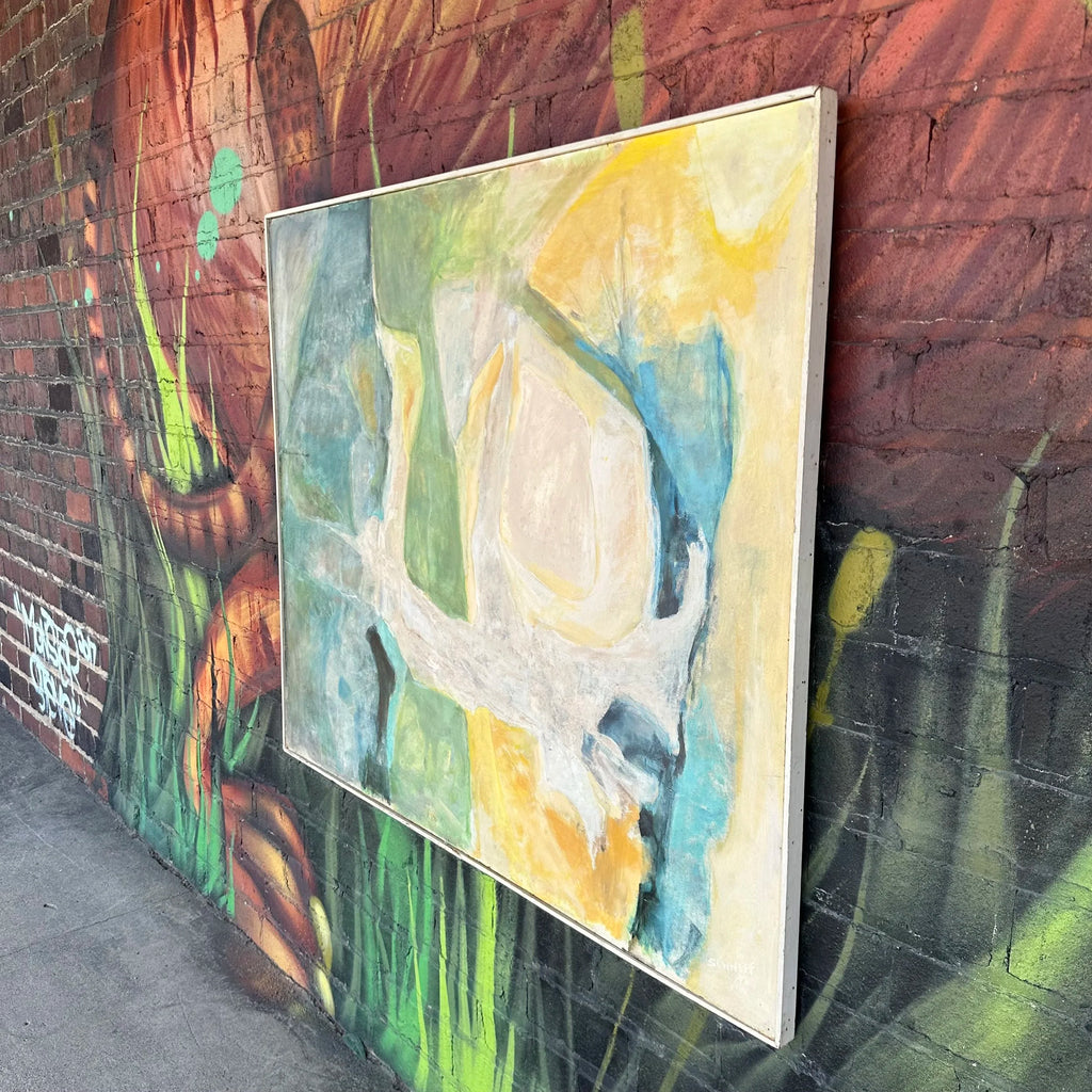 Mid 20th Century Framed Abstract Painting by H Norman Schnepf Titled “Emerging Solids I”