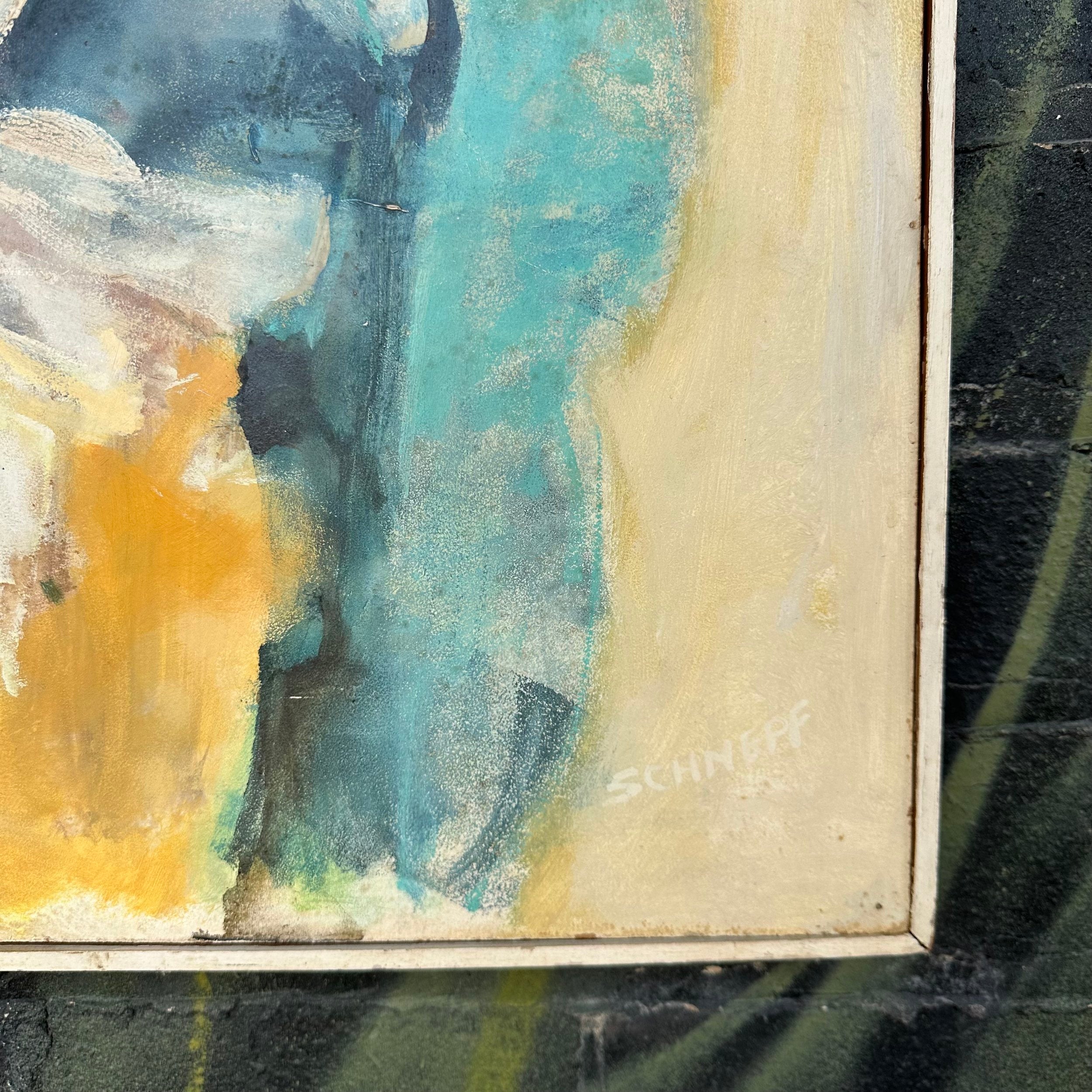 Mid 20th Century Framed Abstract Painting by H Norman Schnepf Titled “Emerging Solids I”