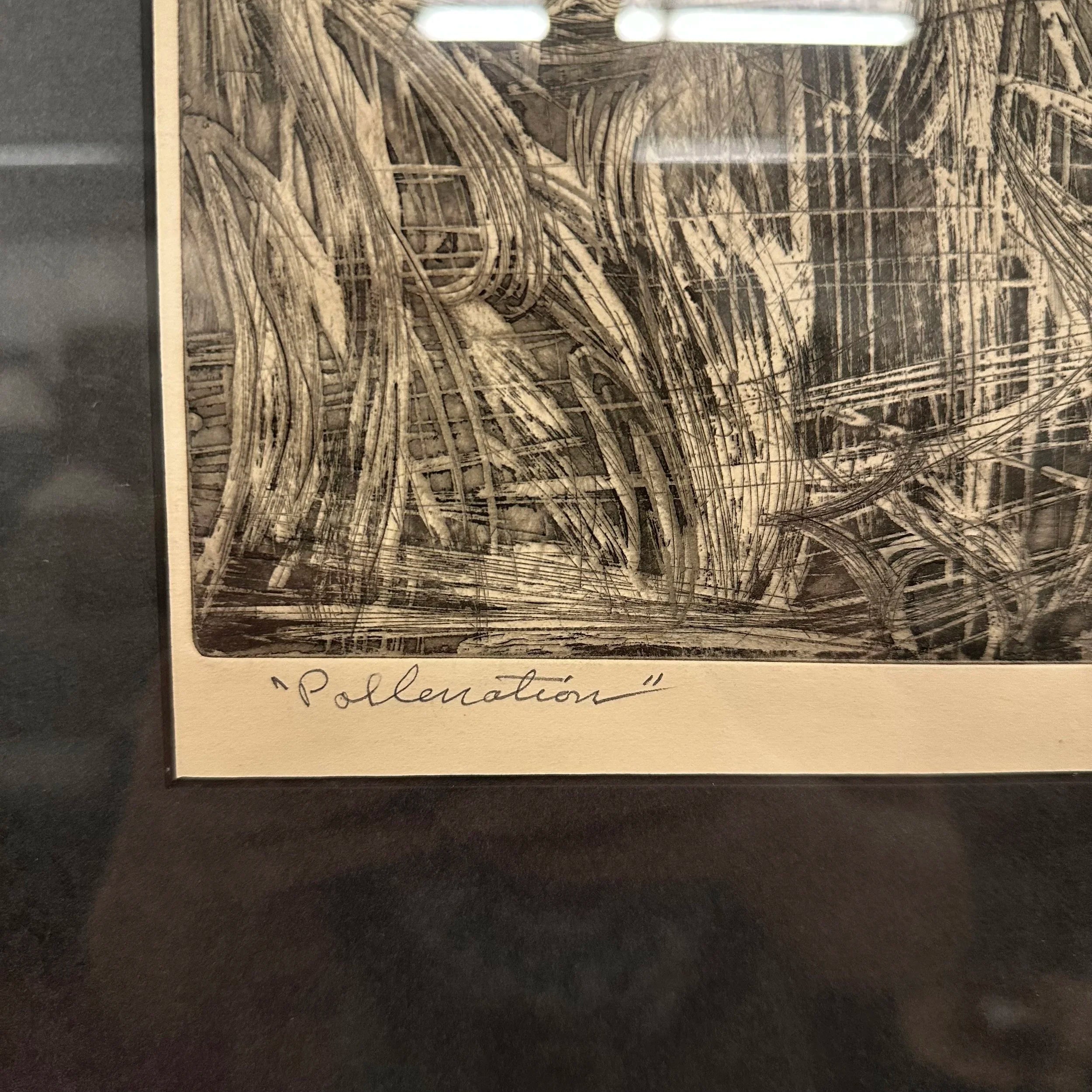 Mid 20th Century Abstract Block Print “Pollenation” by H Norman Schnepf 2/7