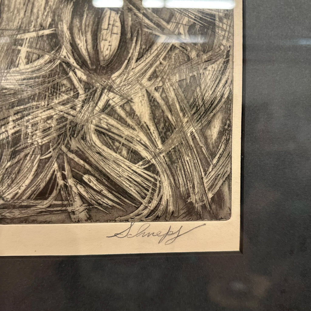 Mid 20th Century Abstract Block Print “Pollenation” by H Norman Schnepf 2/7