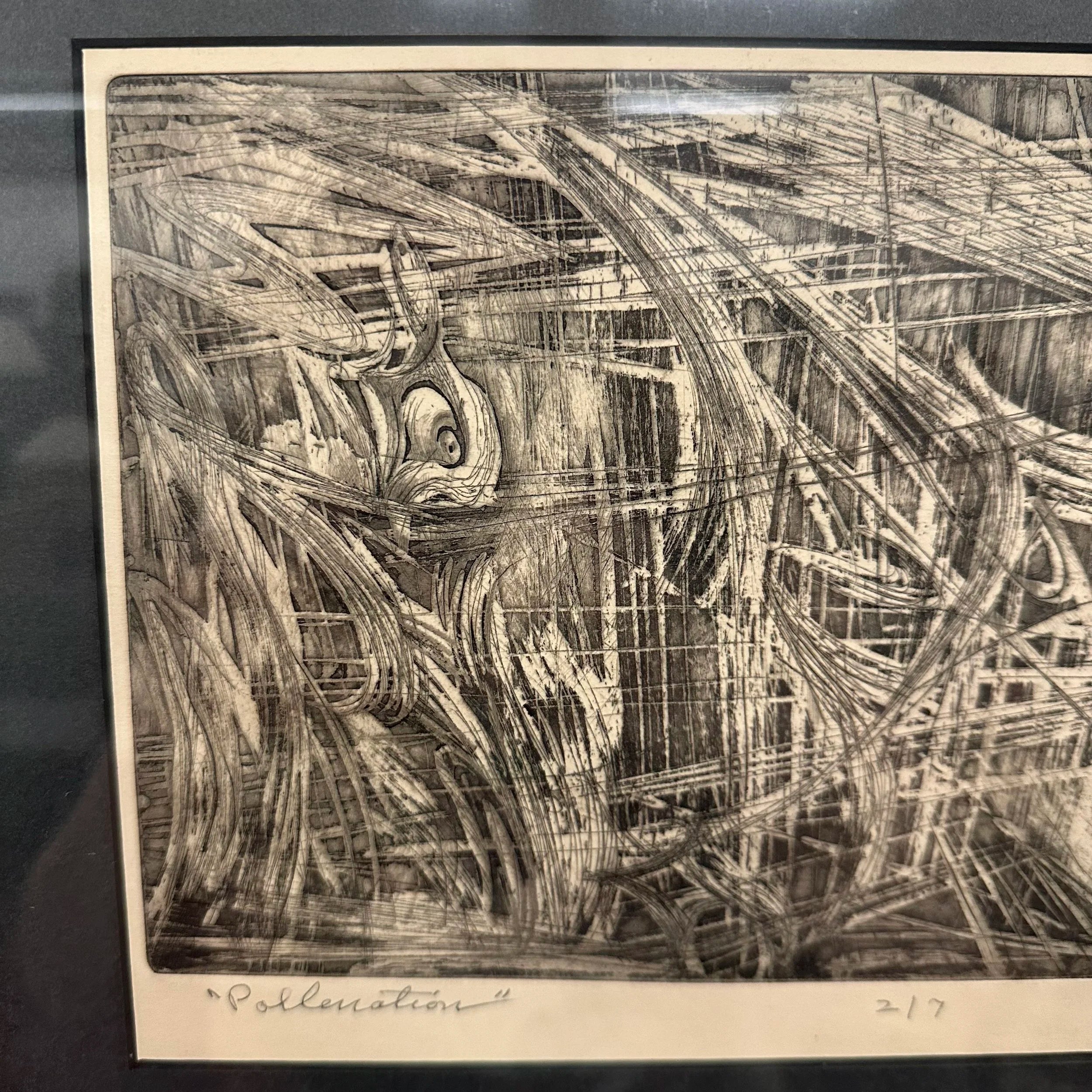 Mid 20th Century Abstract Block Print “Pollenation” by H Norman Schnepf 2/7