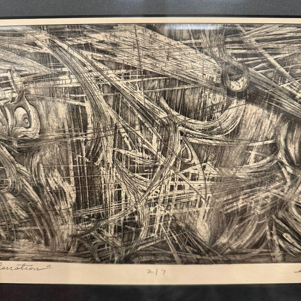 Mid 20th Century Abstract Block Print “Pollenation” by H Norman Schnepf 2/7