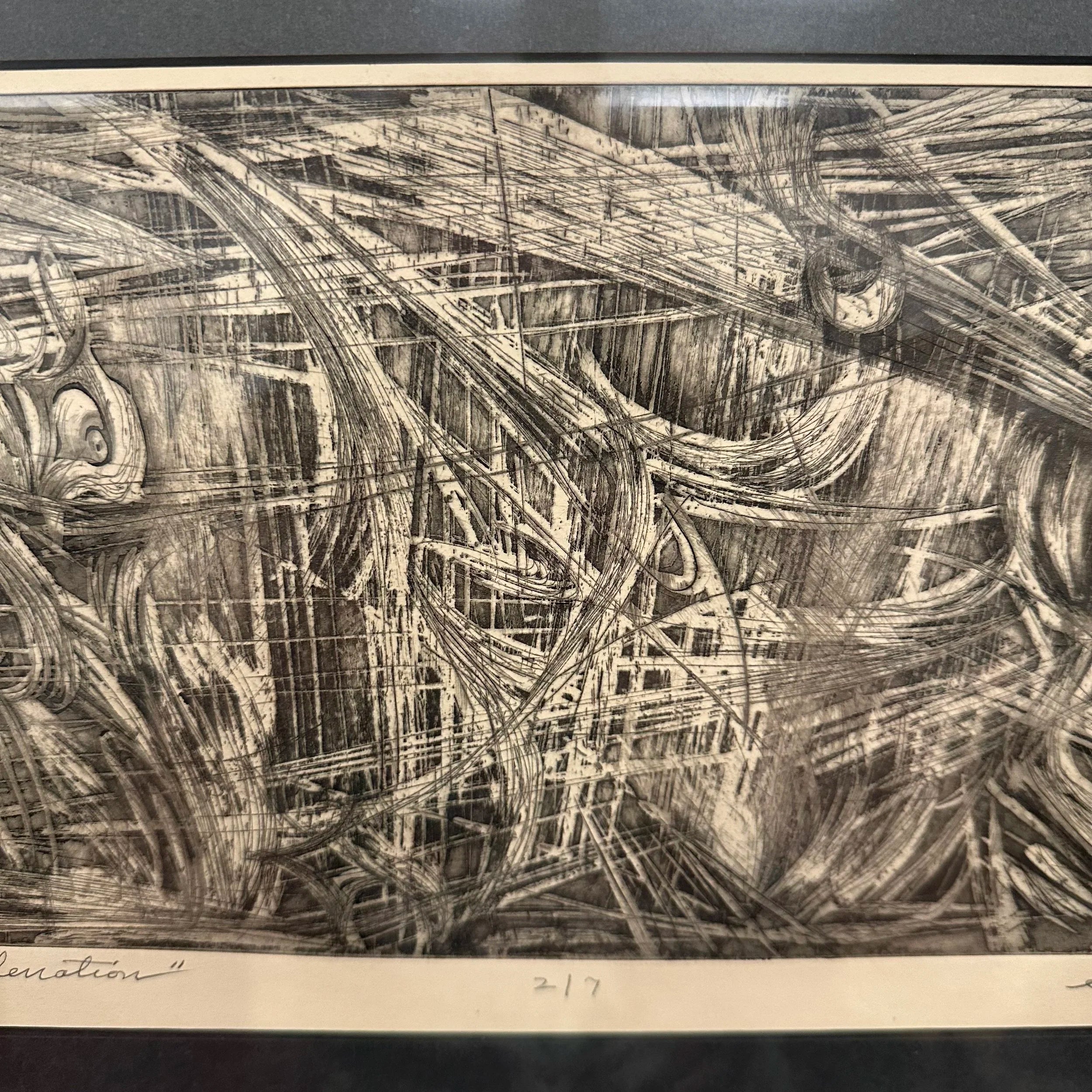 Mid 20th Century Abstract Block Print “Pollenation” by H Norman Schnepf 2/7