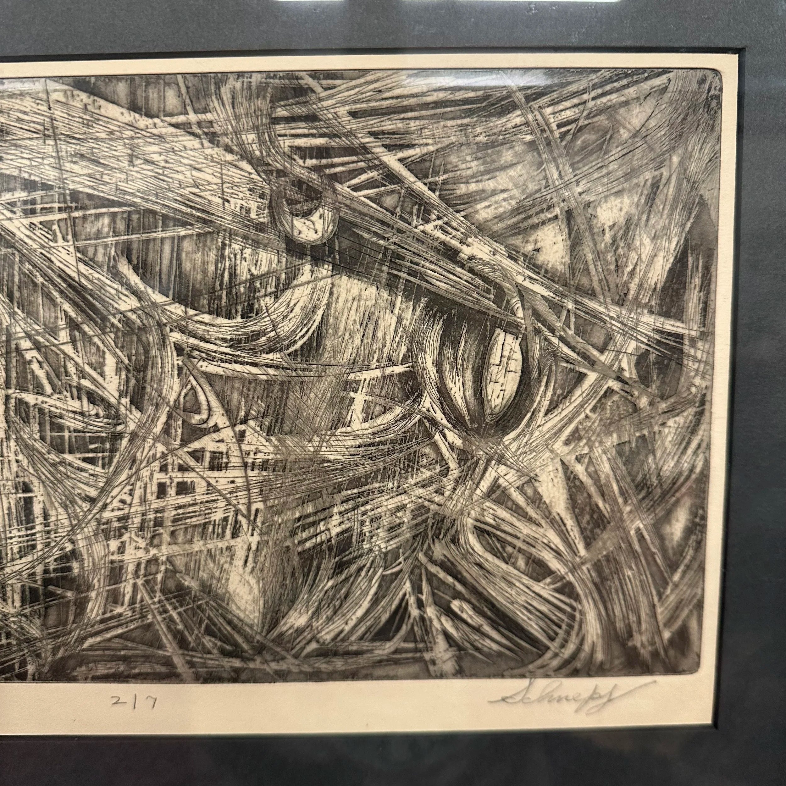 Mid 20th Century Abstract Block Print “Pollenation” by H Norman Schnepf 2/7