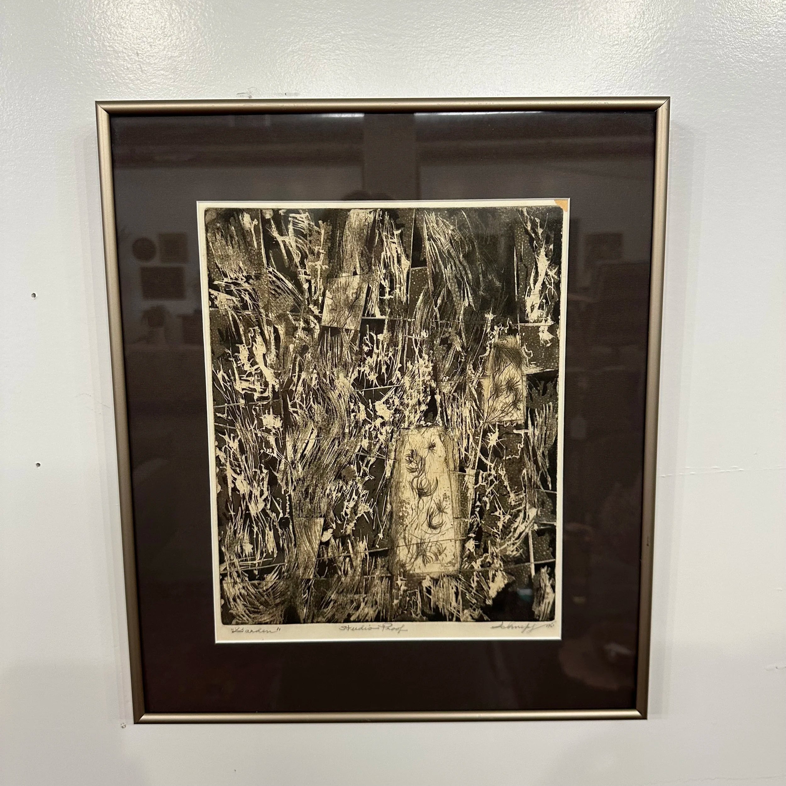 1961 Abstract Studio Proof “Garden” by H Norman Schnepf Block Print