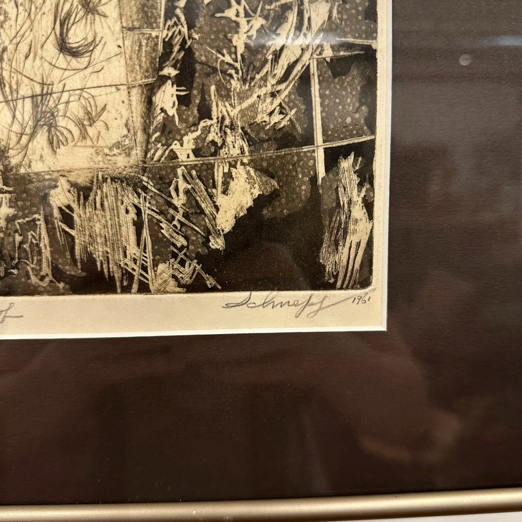 1961 Abstract Studio Proof “Garden” by H Norman Schnepf Block Print