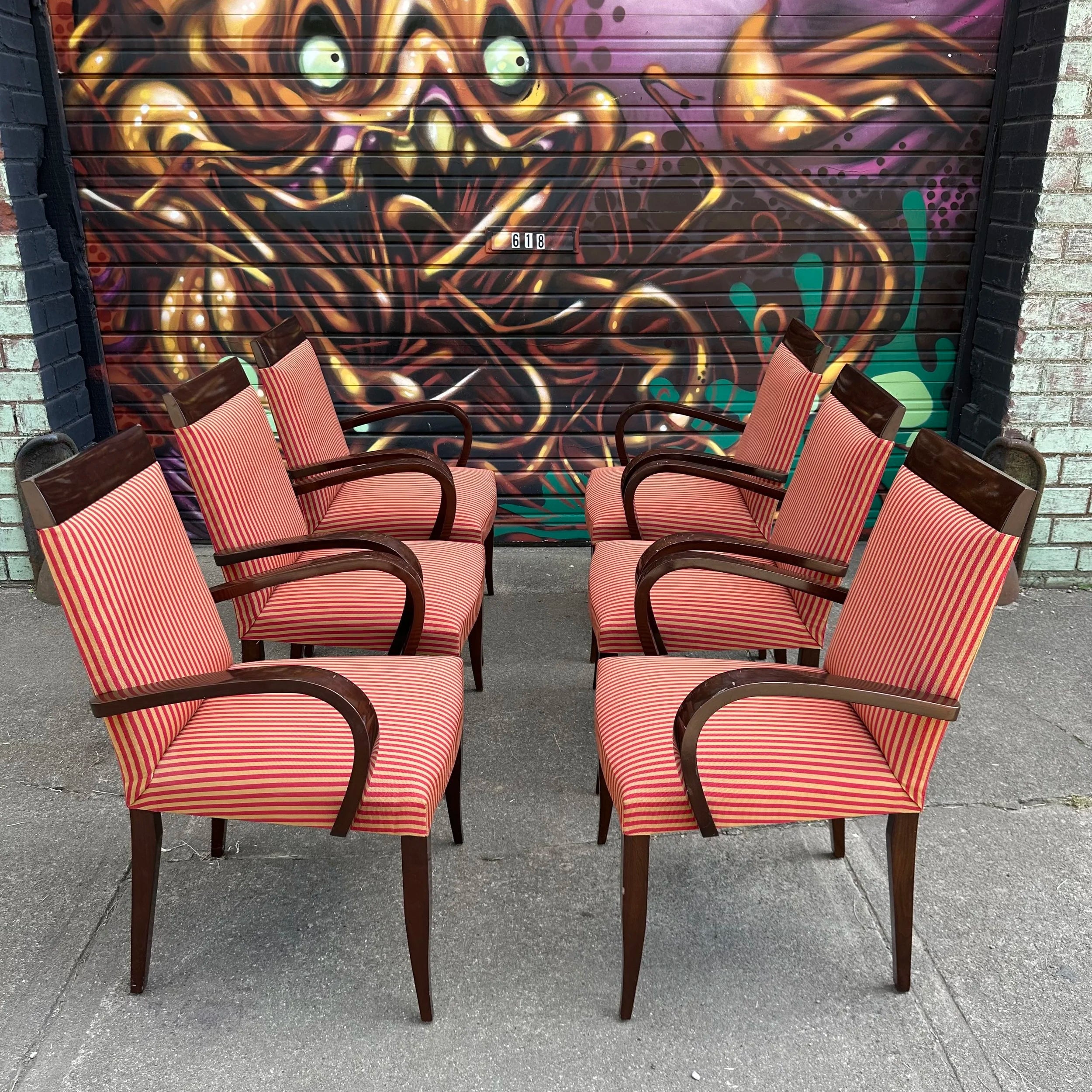 Set of 6 Dakota Jackson PFM Royale Arm Dining Chairs