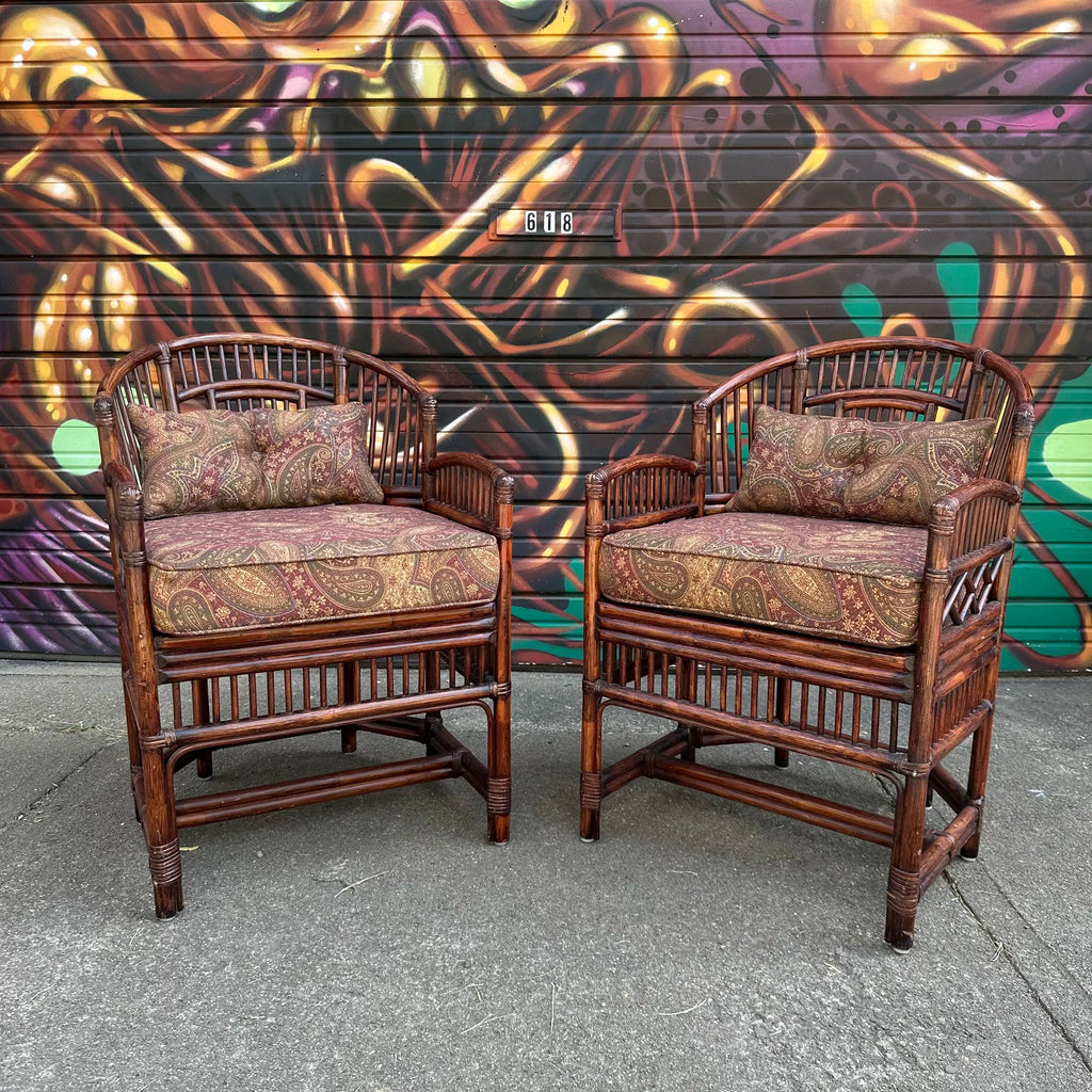 Pair of Brighton Pavilion Fretwork Bamboo Lounge Arm Chairs