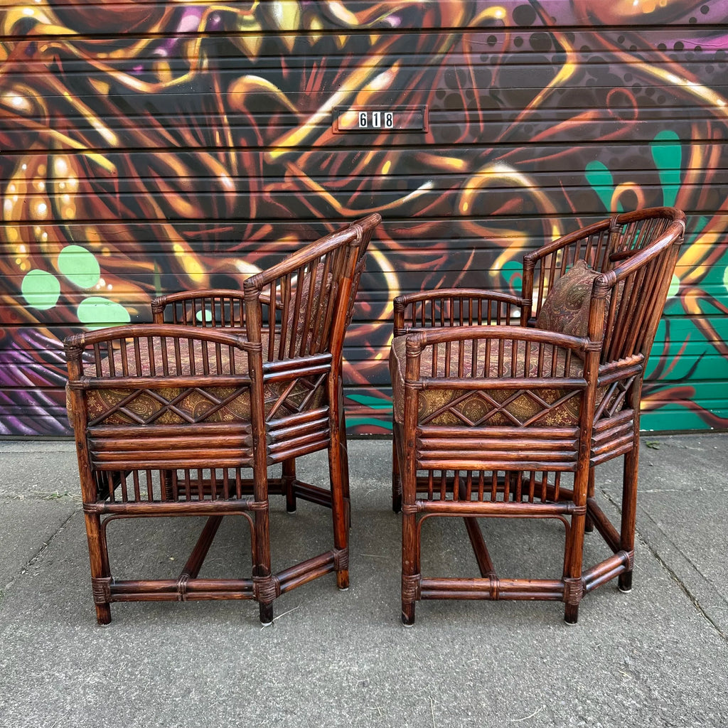 Pair of Brighton Pavilion Fretwork Bamboo Lounge Arm Chairs