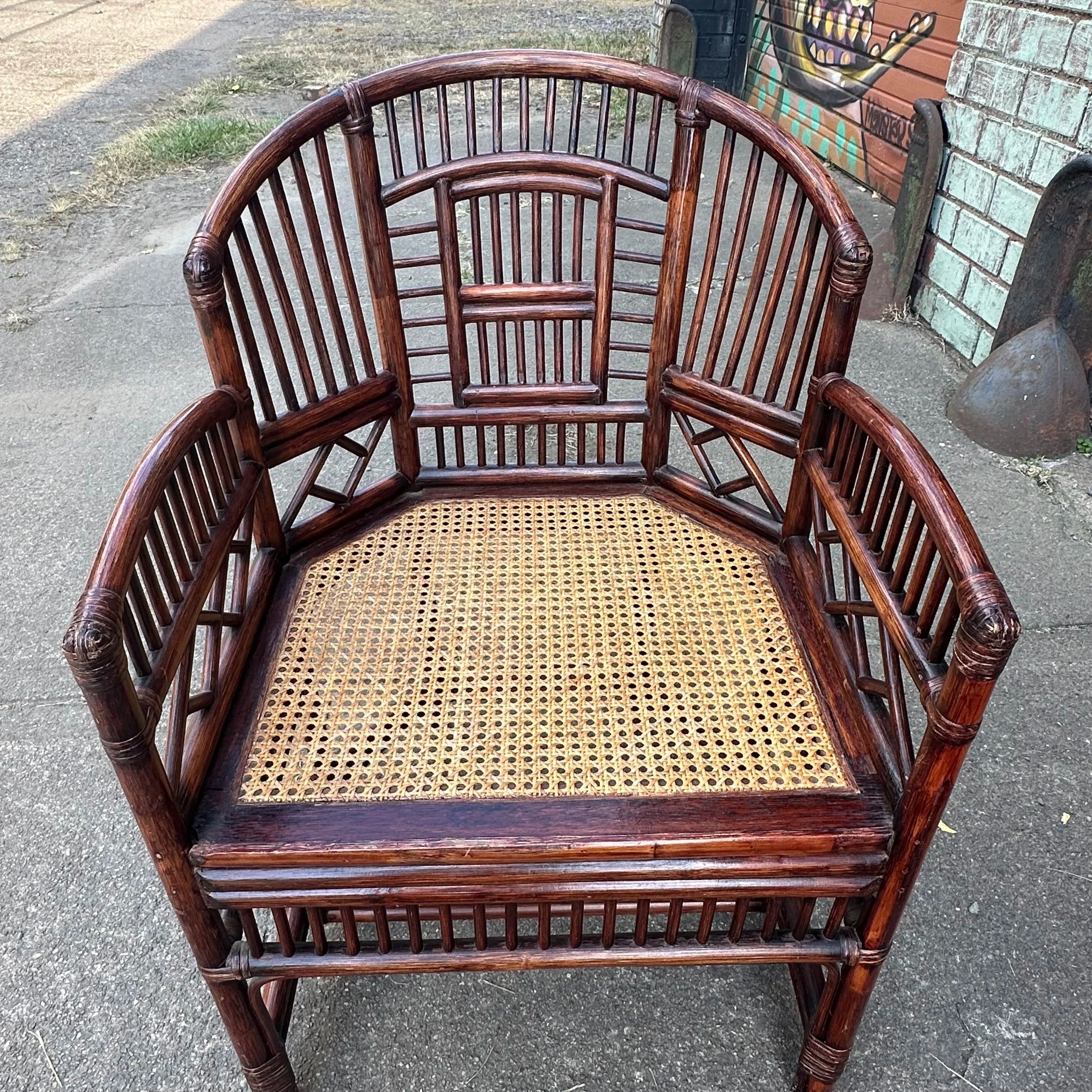 Pair of Brighton Pavilion Fretwork Bamboo Lounge Arm Chairs