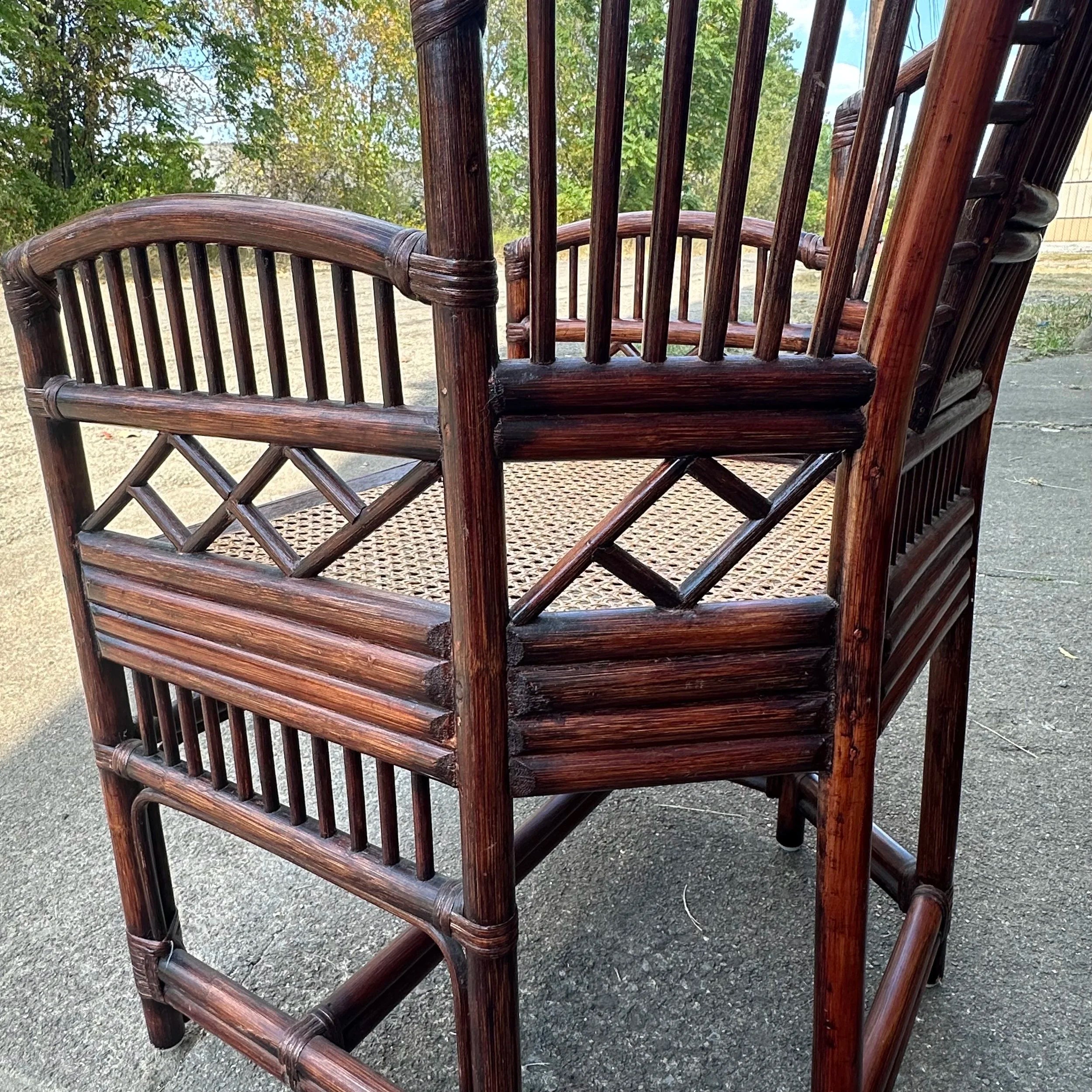 Pair of Brighton Pavilion Fretwork Bamboo Lounge Arm Chairs