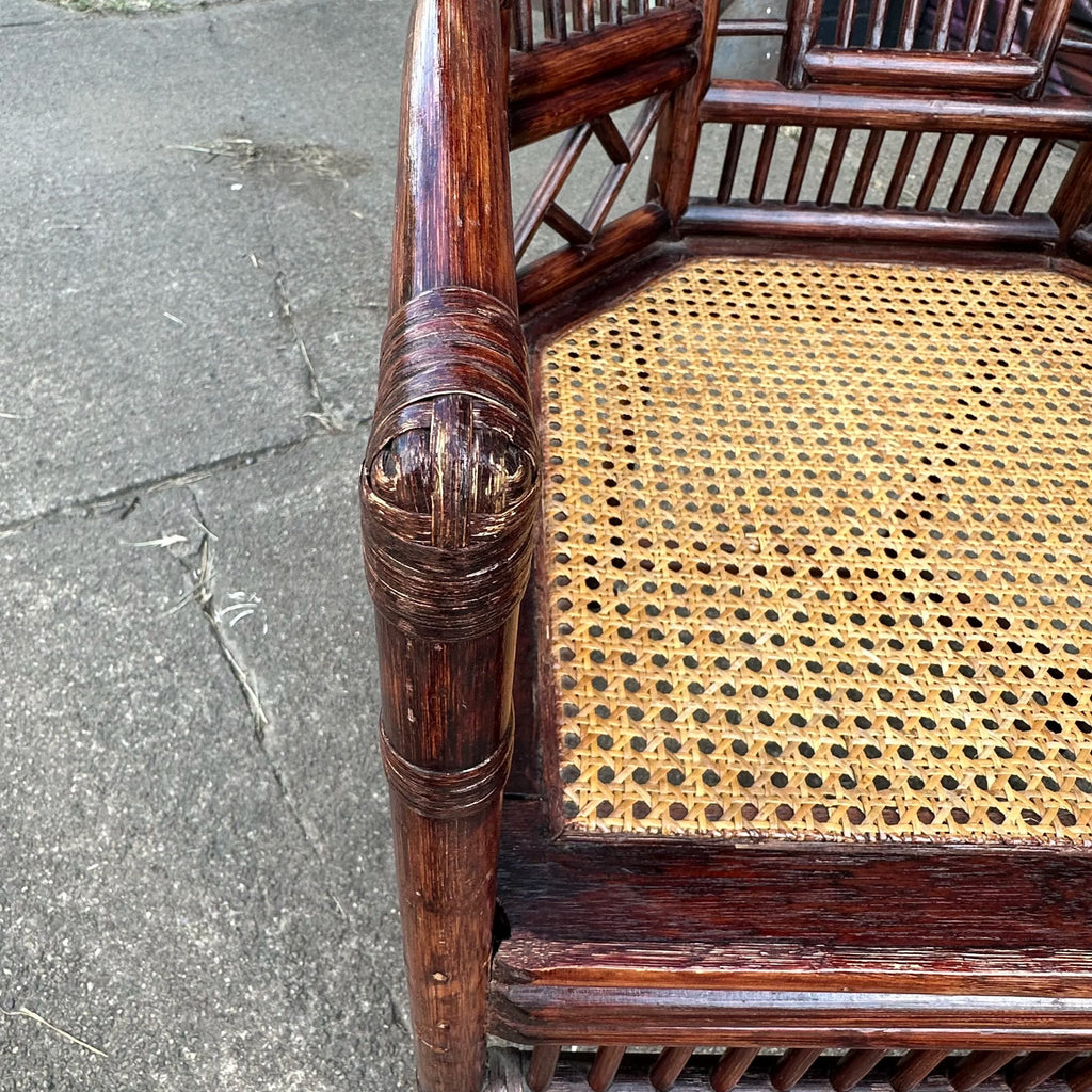 Pair of Brighton Pavilion Fretwork Bamboo Lounge Arm Chairs