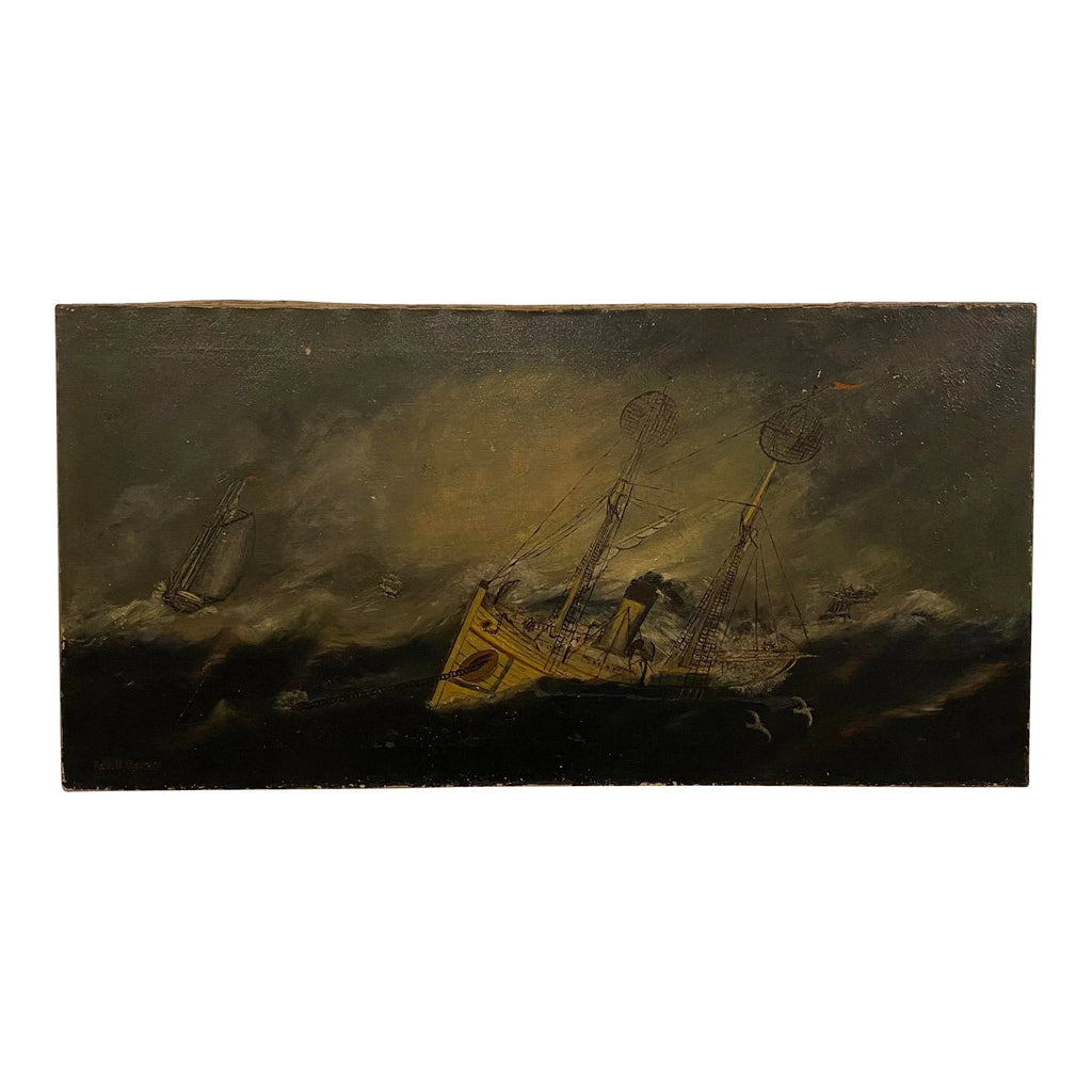 "Sail in the Night" Oil Painting on Canvas Signed Jas B. Scott
