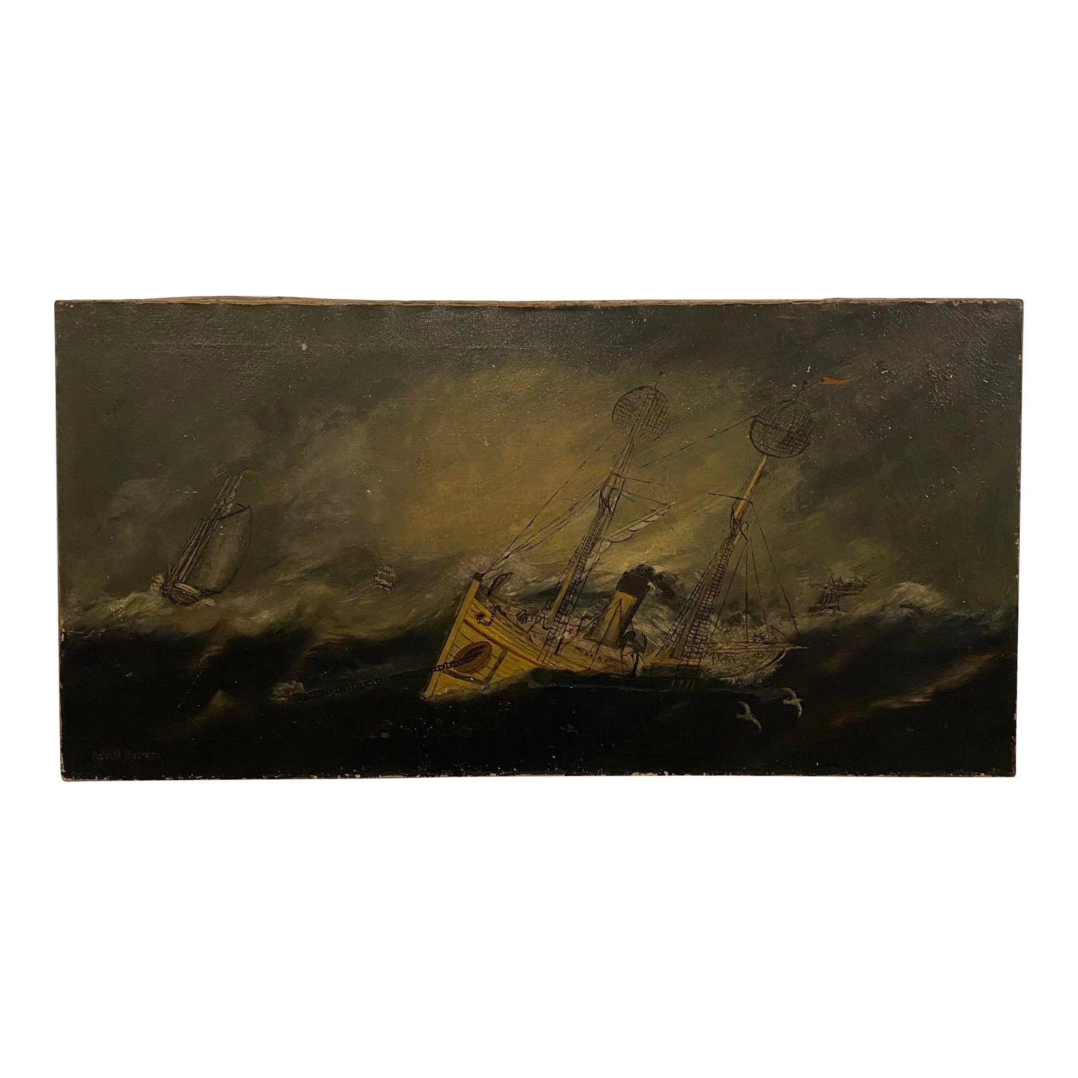 "Sail in the Night" Oil Painting on Canvas Signed Jas B. Scott