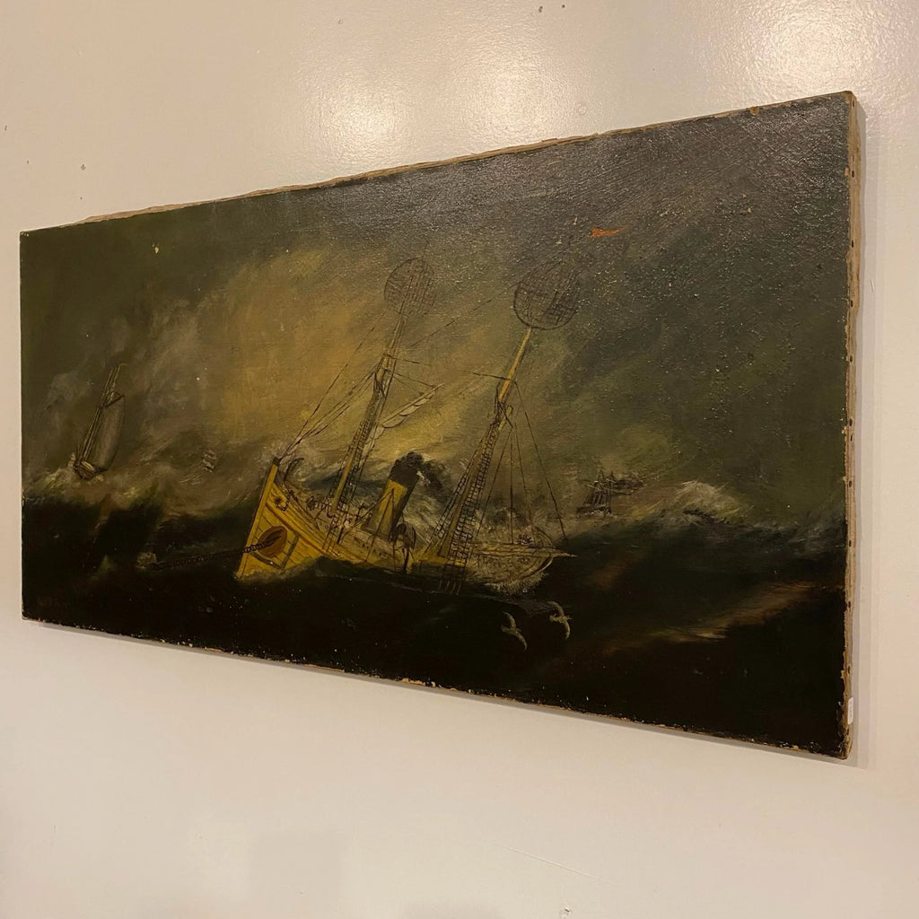 "Sail in the Night" Oil Painting on Canvas Signed Jas B. Scott