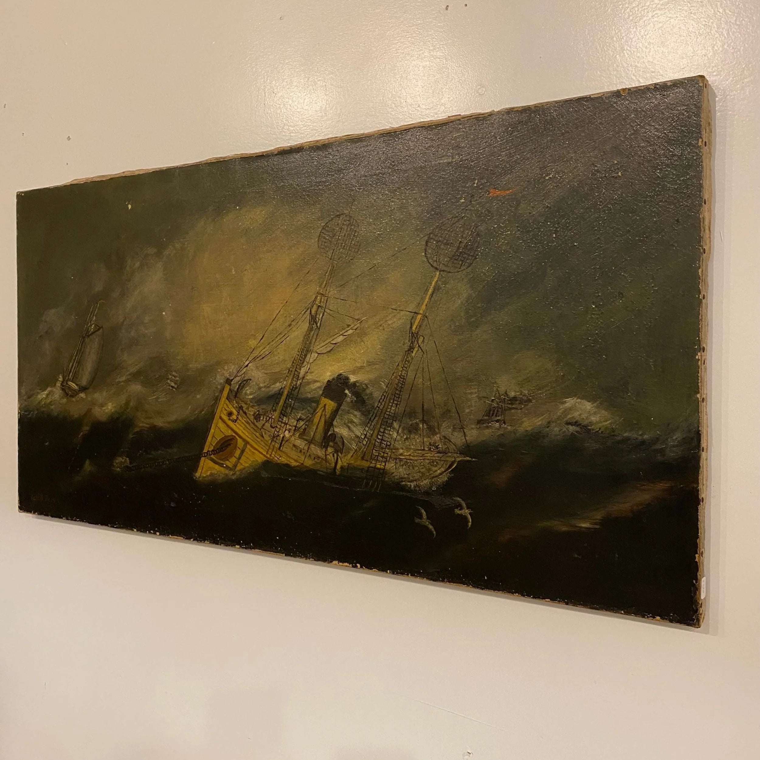 "Sail in the Night" Oil Painting on Canvas Signed Jas B. Scott