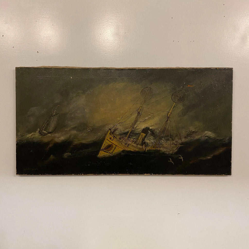 "Sail in the Night" Oil Painting on Canvas Signed Jas B. Scott
