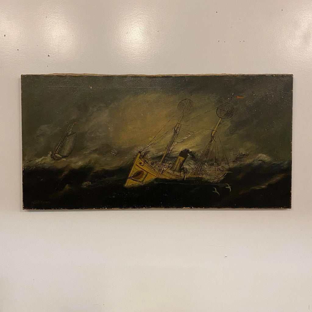 "Sail in the Night" Oil Painting on Canvas Signed Jas B. Scott