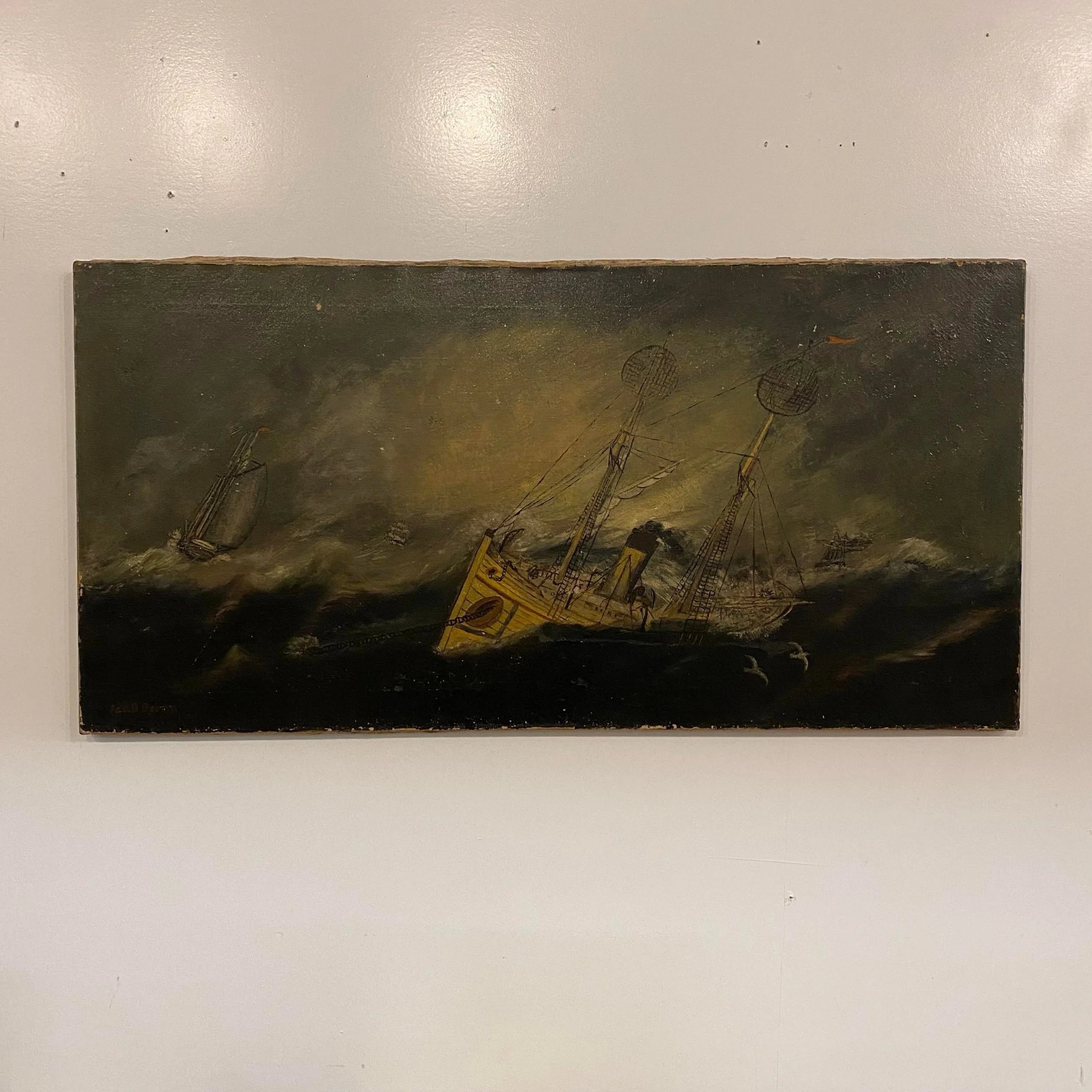 "Sail in the Night" Oil Painting on Canvas Signed Jas B. Scott