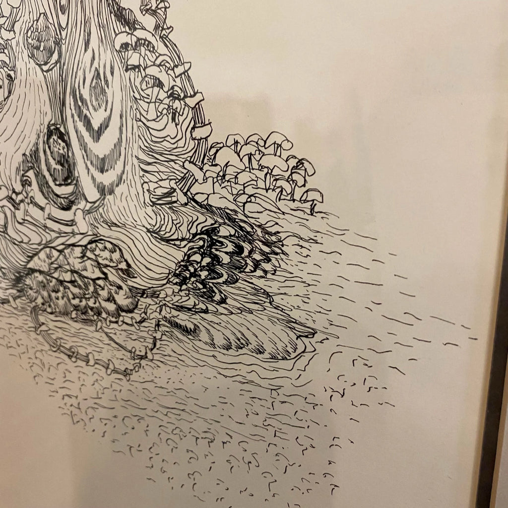 1960s Minimalist Abstract Line Pen Drawing by Ina Takashima, Framed