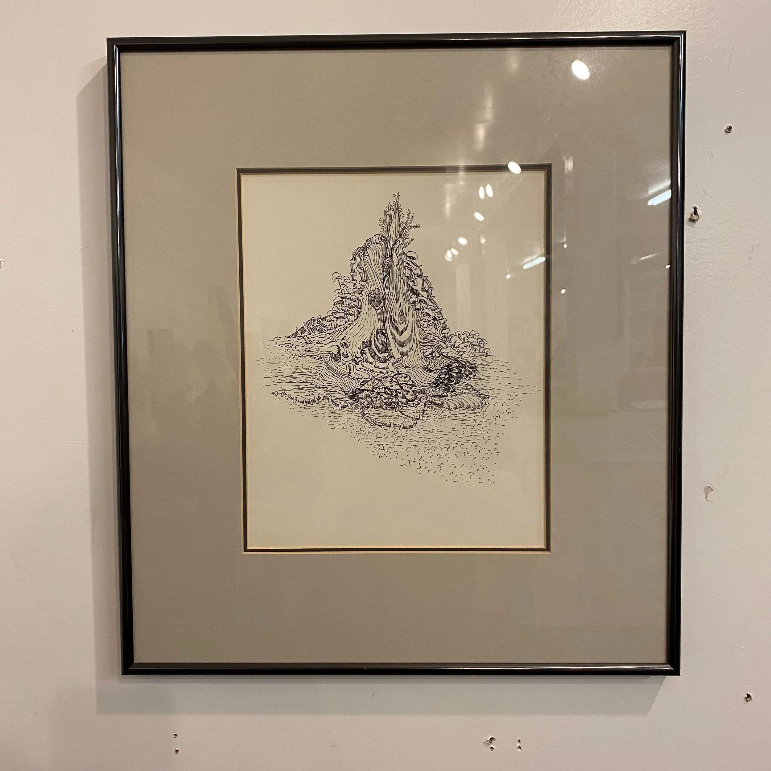 1960s Minimalist Abstract Line Pen Drawing by Ina Takashima, Framed
