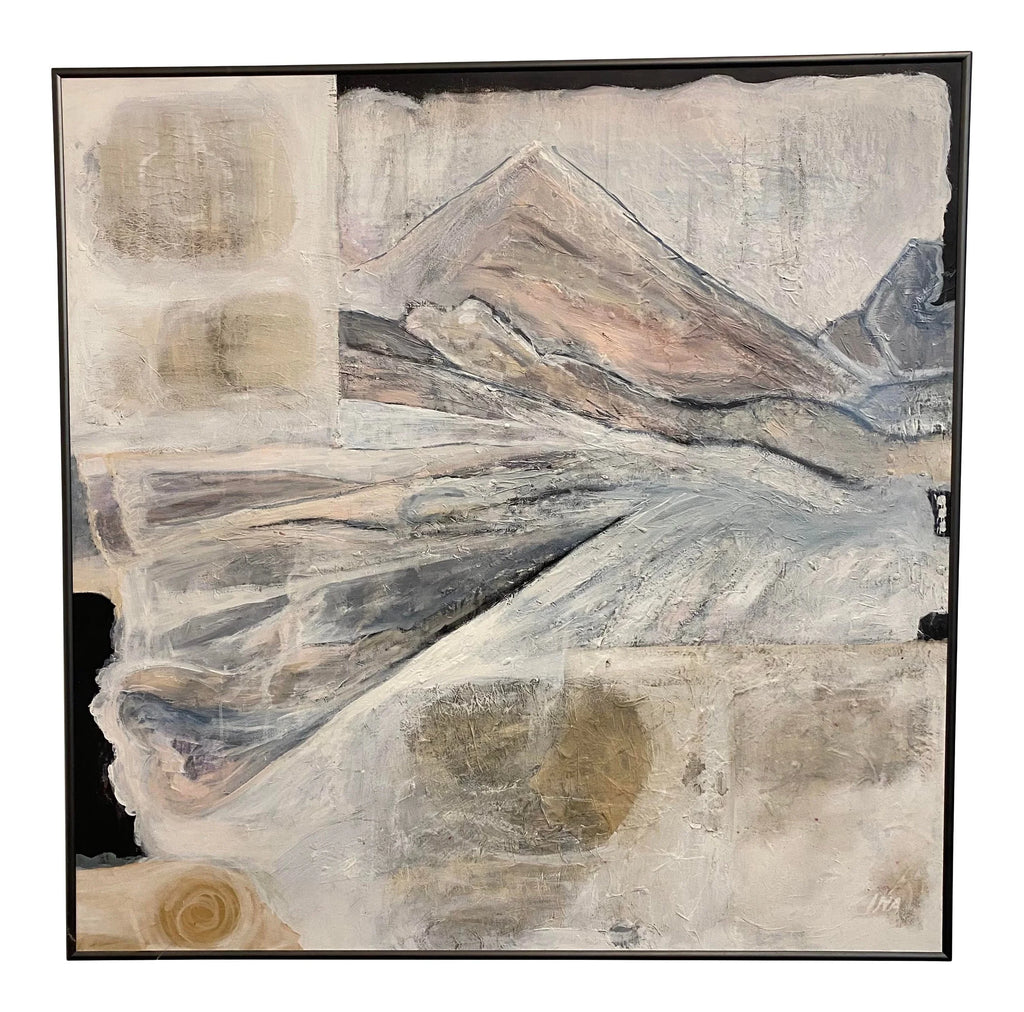 Late 20th Century Postmodern Mountain Landscape Mixed-Media Painting by Ina Takashima, Framed