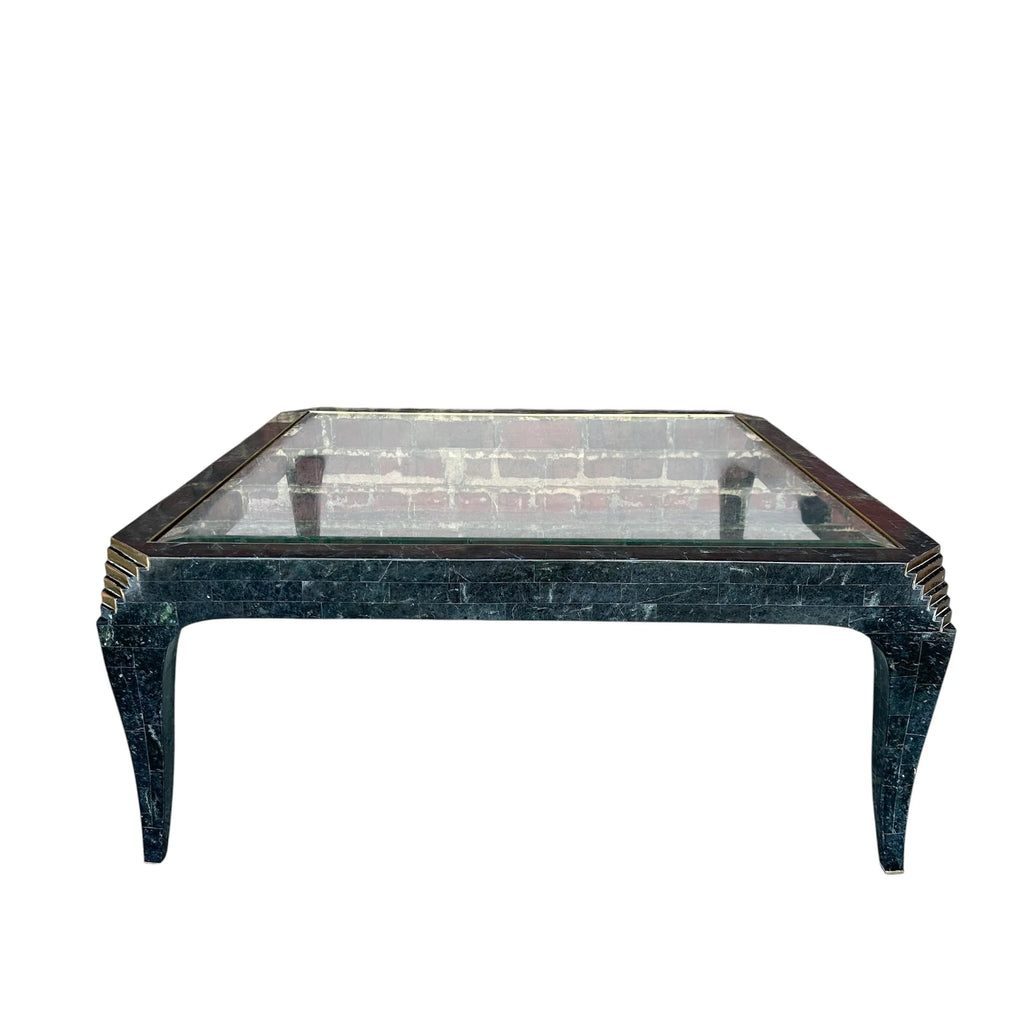 Casa Bique Tessellated Marble Glass and Brass Coffee Table Hollywood Regency