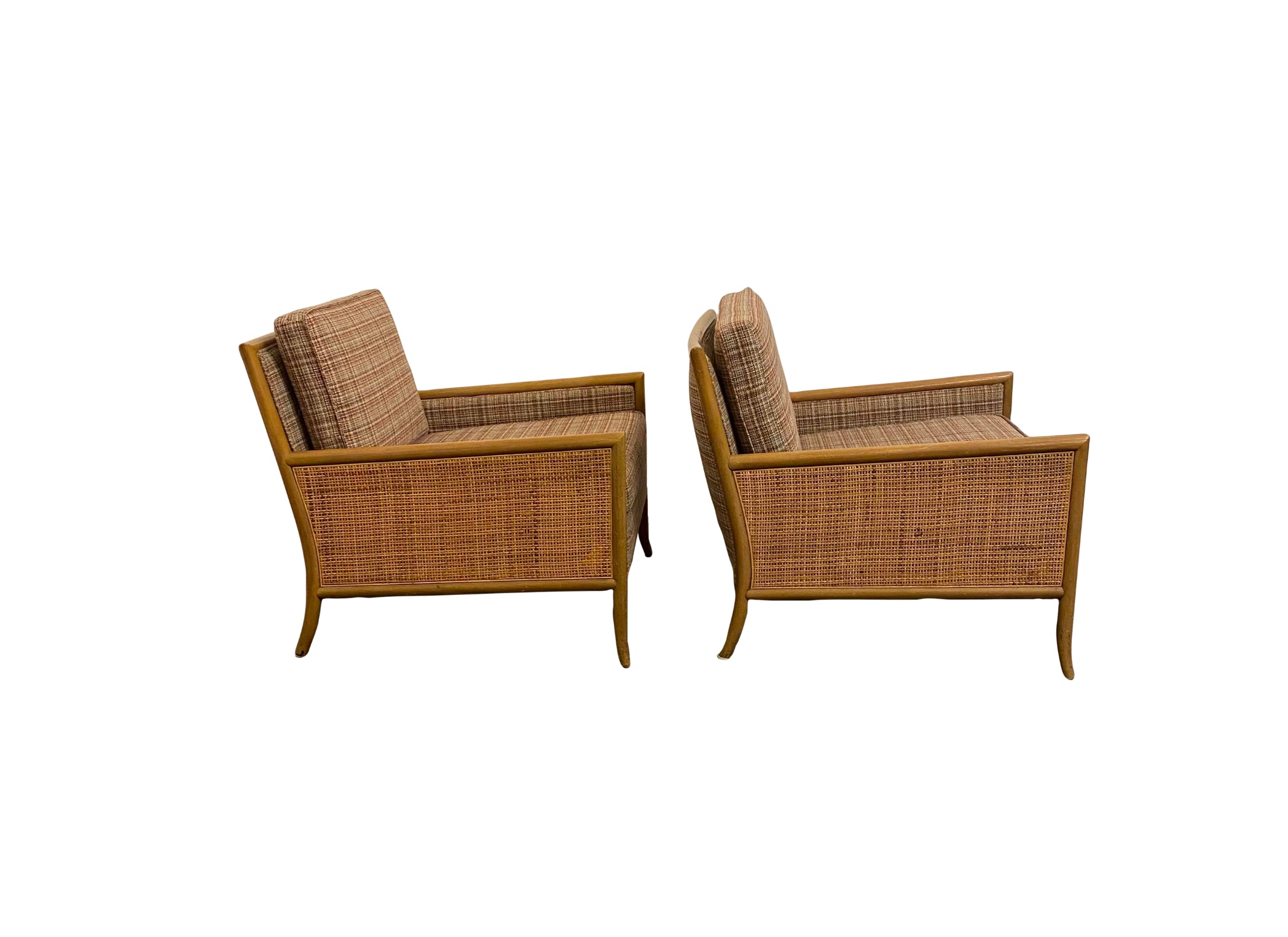 Vintage Pair of TH Robsjohn-Gibbings Cane-Sided Club Chairs Midcentury Modern