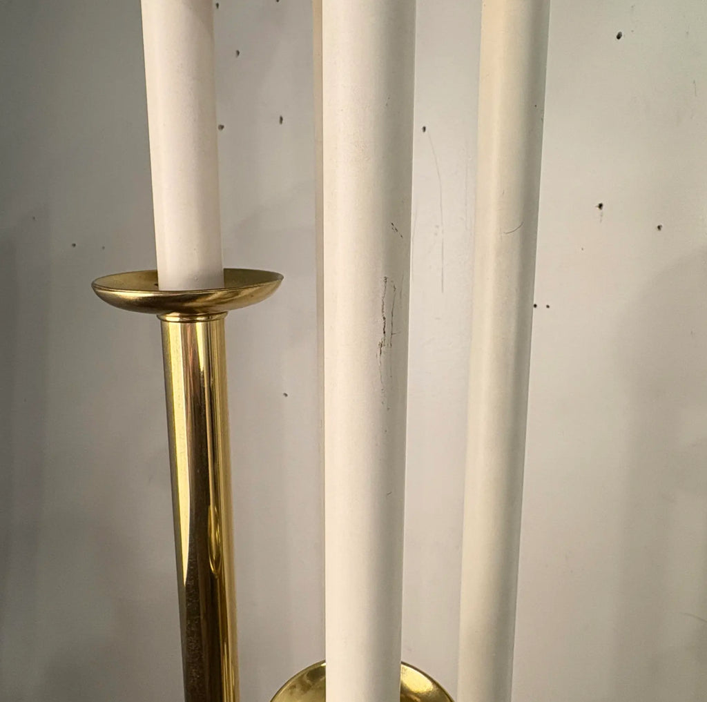 Pair of Colonial Premier Tall Brass and Marble Candelabra Style Table Lamps