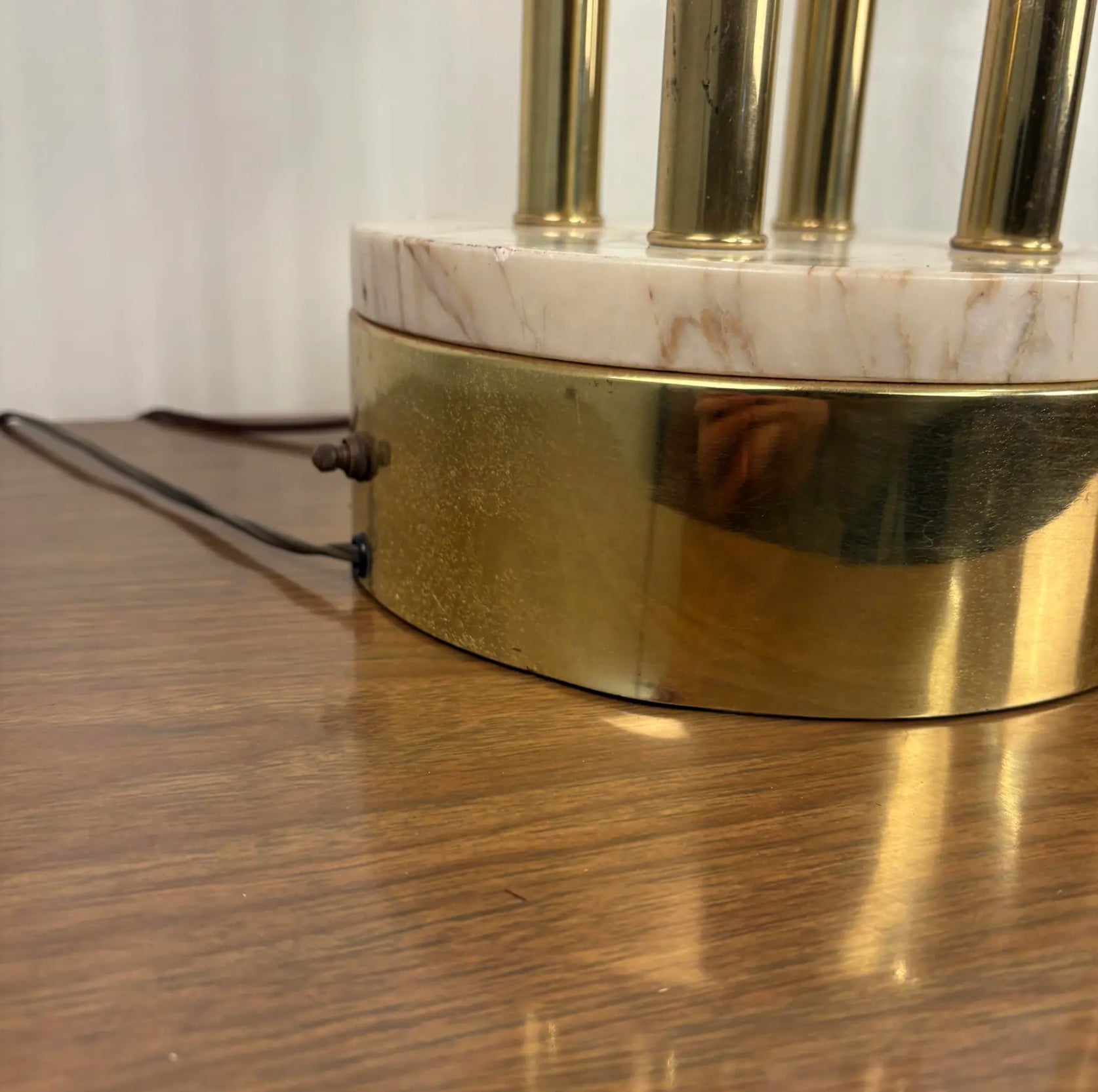 Pair of Colonial Premier Tall Brass and Marble Candelabra Style Table Lamps