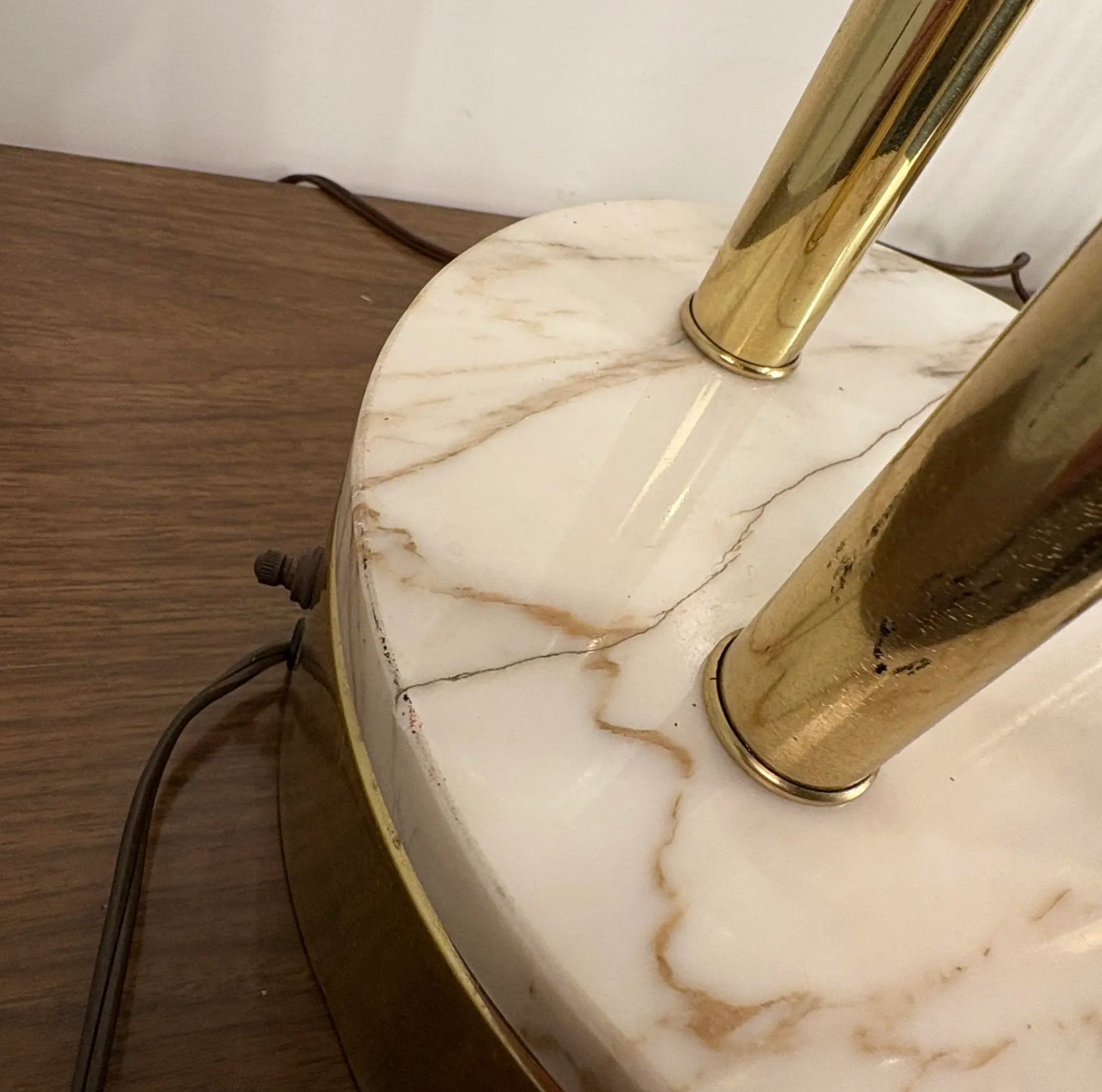 Pair of Colonial Premier Tall Brass and Marble Candelabra Style Table Lamps