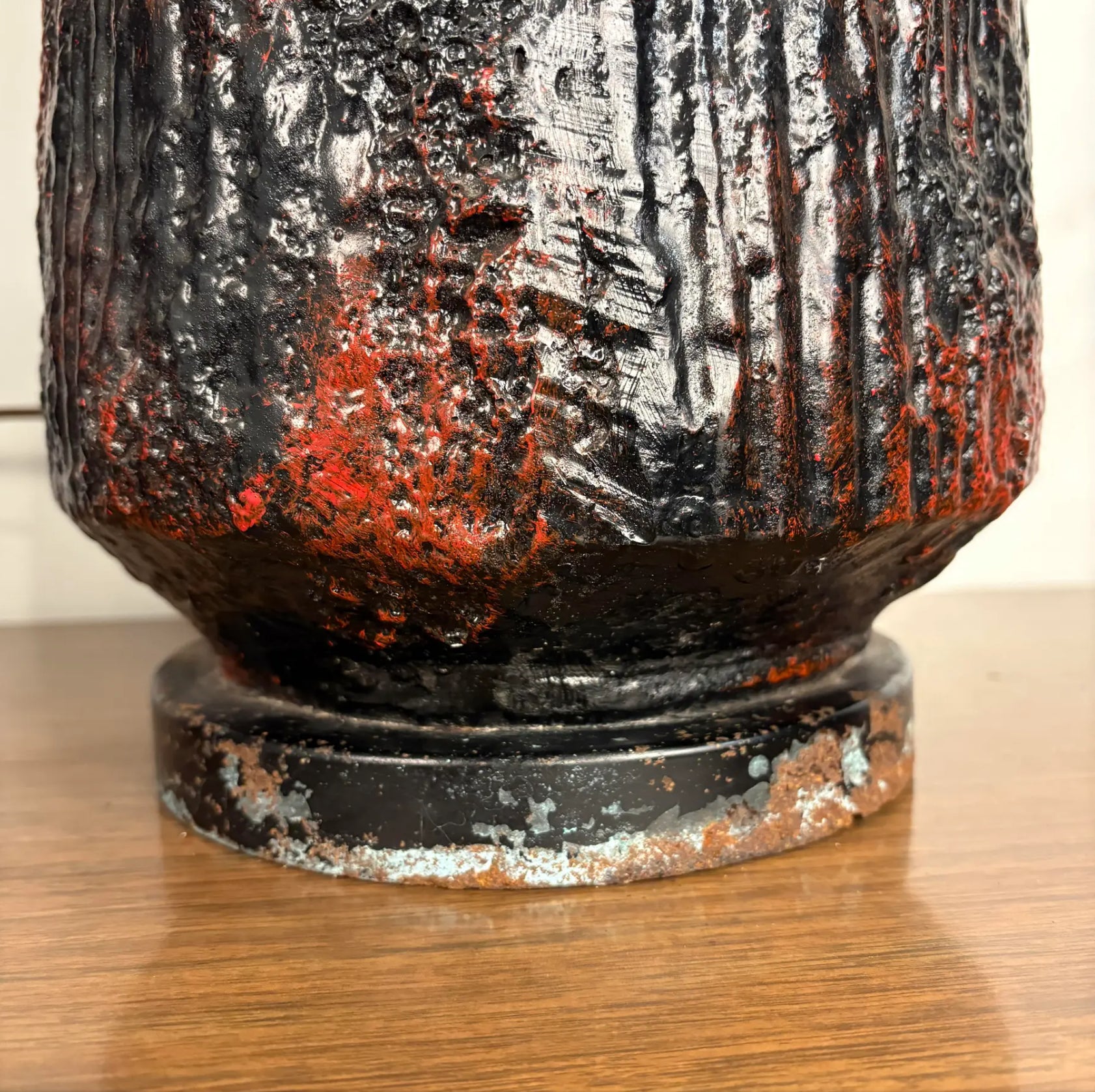 Pair Century Modern Pair of Lamps With Heavy Lava Glaze Textured