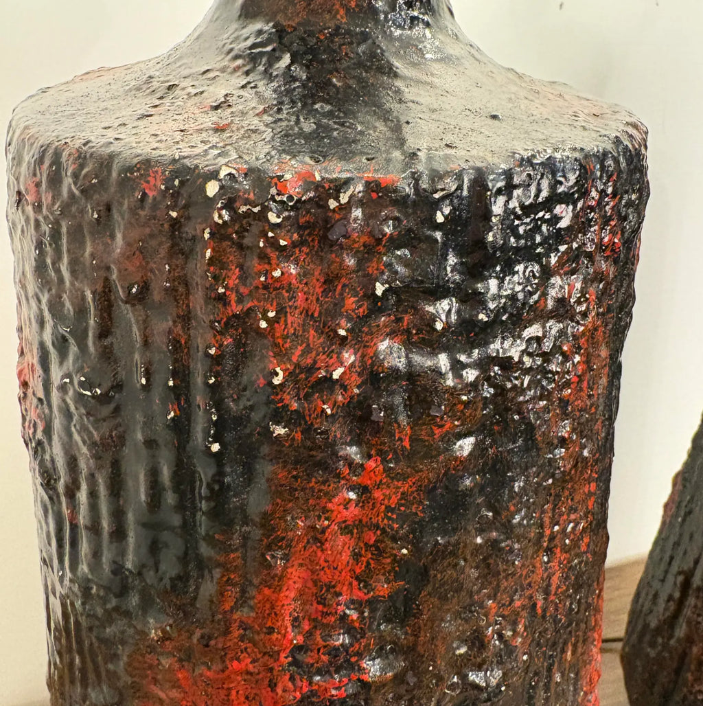 Pair Century Modern Pair of Lamps With Heavy Lava Glaze Textured