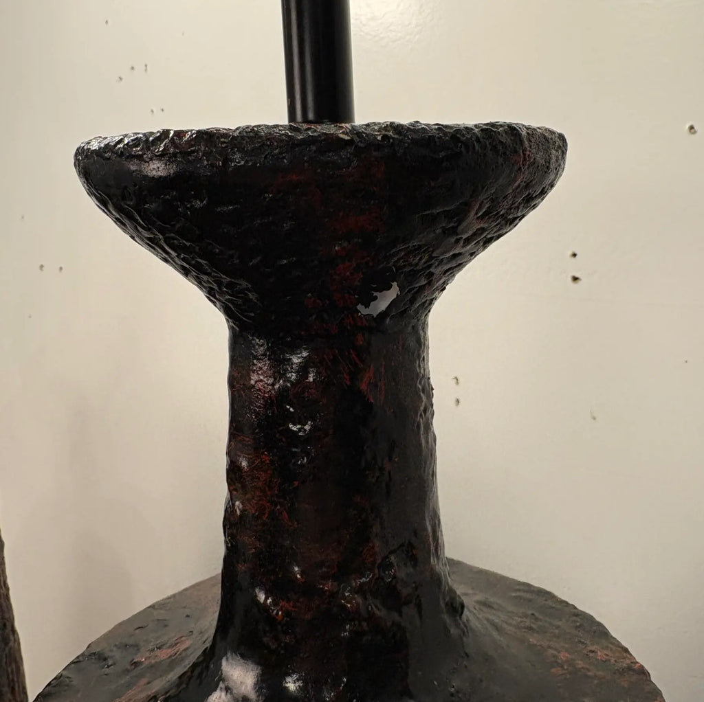 Pair Century Modern Pair of Lamps With Heavy Lava Glaze Textured