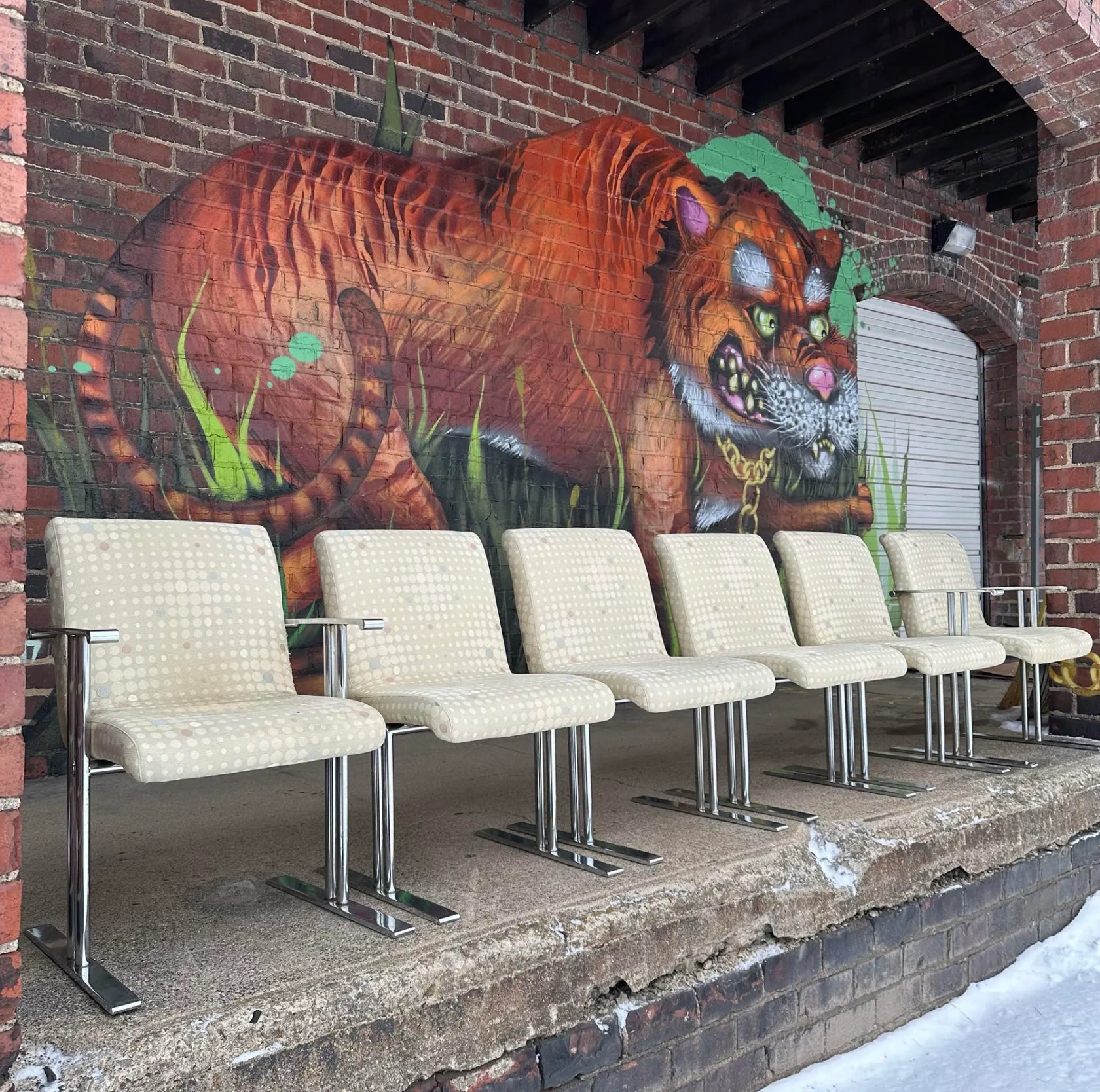 Set of 6 Directional Chrome Dining Chairs